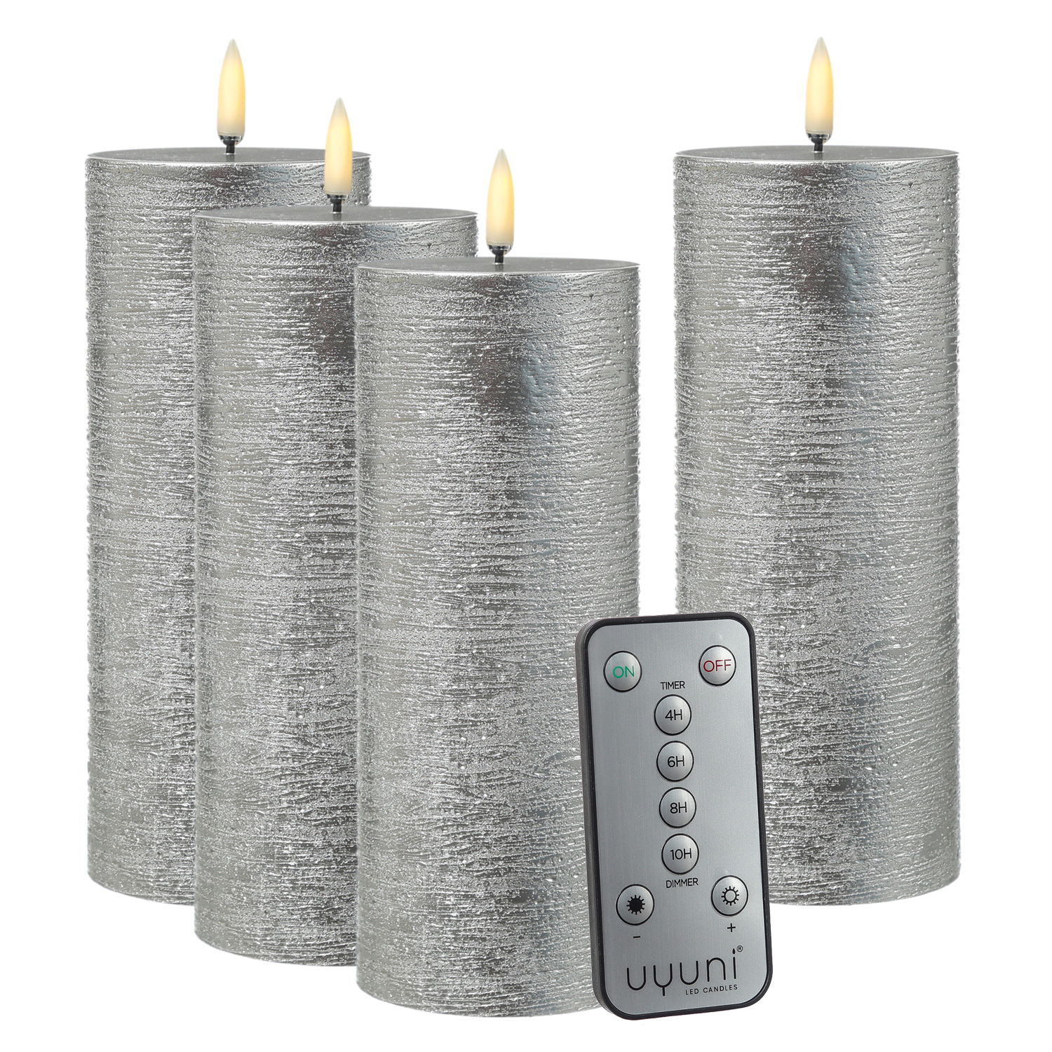 LED Kerzenset PIA - Rustik-Optik - H: 20cm - inkl. Batterien und Fernbedienung - silber - 4er Set