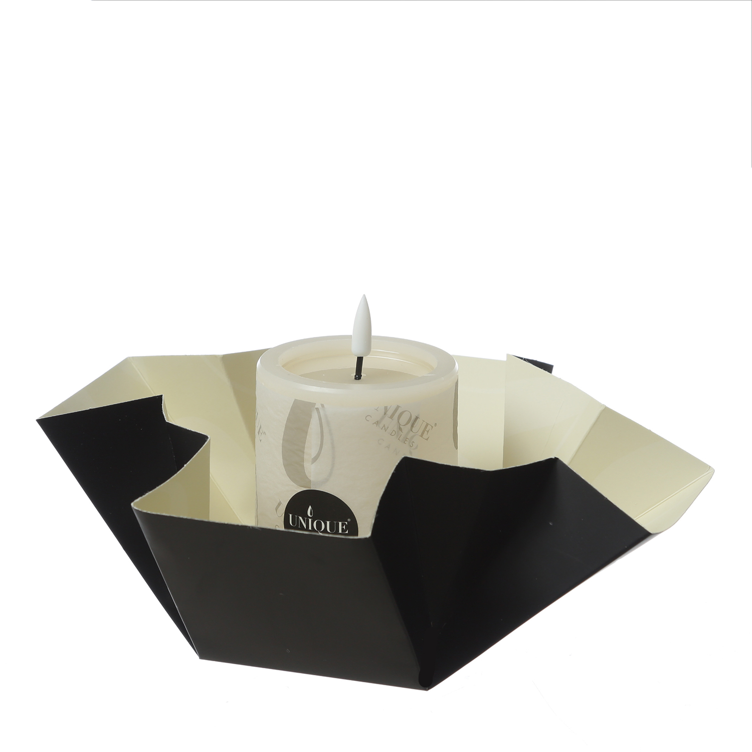 LED Kerze UNIQUE - Rustik-Optik - Echtwachs - H: 15cm - D: 7,5cm - bis zu 1500 Std. - creme