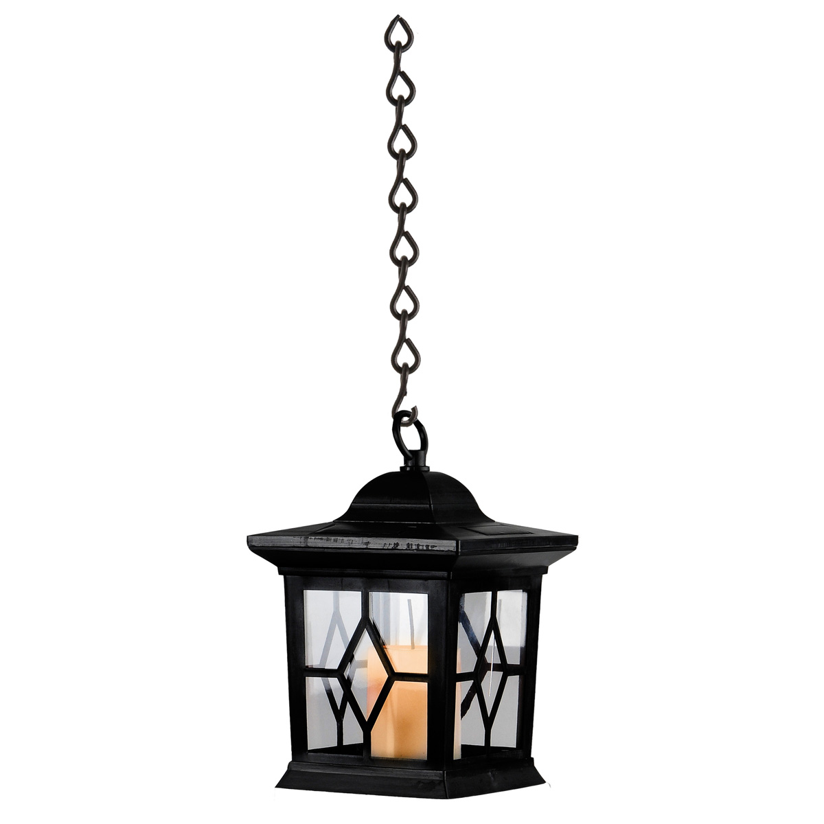 LED Solar Laterne mit Kerze - 3in1 - flackernde LED - Lichtsensor - H: 50cm - schwarz.