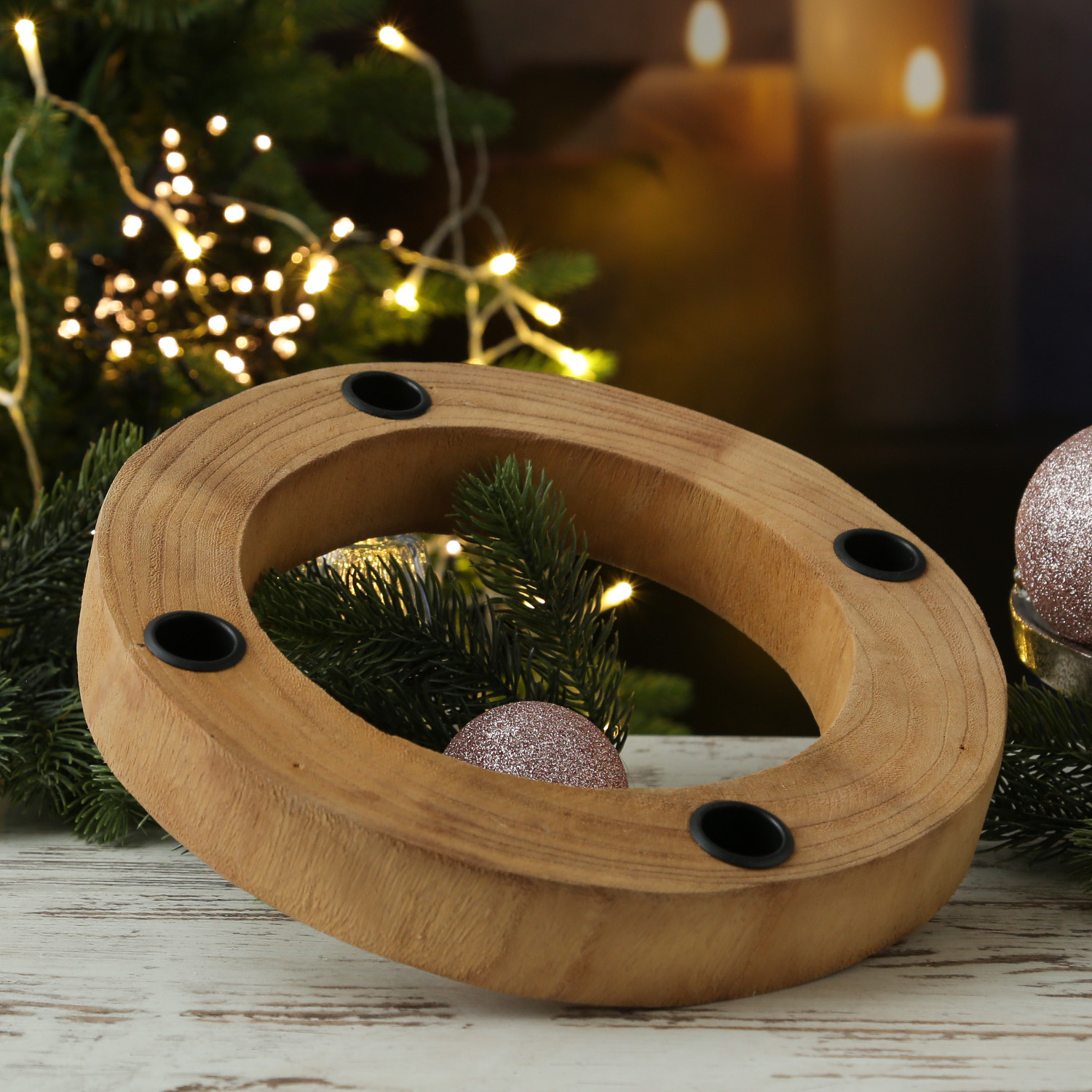 Stabkerzenhalter Adventskranz - Kerzenring für 4 Tafelkerzen - Kerzenständer - Holz - D: 27cm