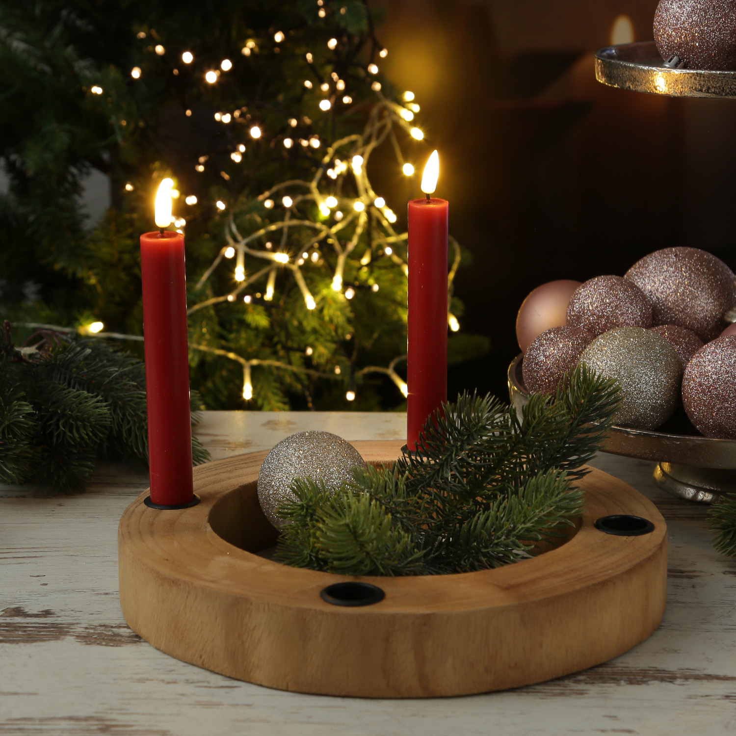 Stabkerzenhalter Adventskranz - Kerzenring für 4 Tafelkerzen - Kerzenständer - Holz - D: 27cm