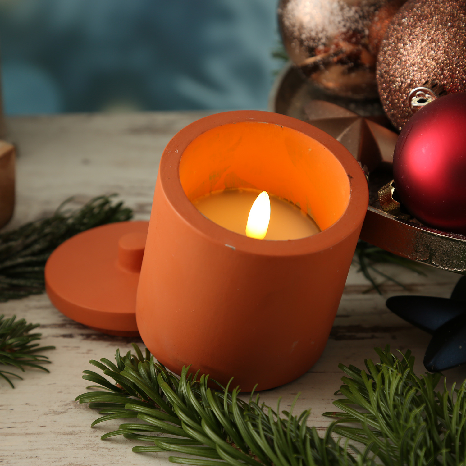 LED Kerzen im Topf - mit Deckel - Betonoptik - Timer - H: 10cm D: 8cm - terracotta - 3er Set LED Kerzen im Topf - mit Deckel - Betonoptik - Timer - H: 10cm D: 8cm - terracotta - 3er Set