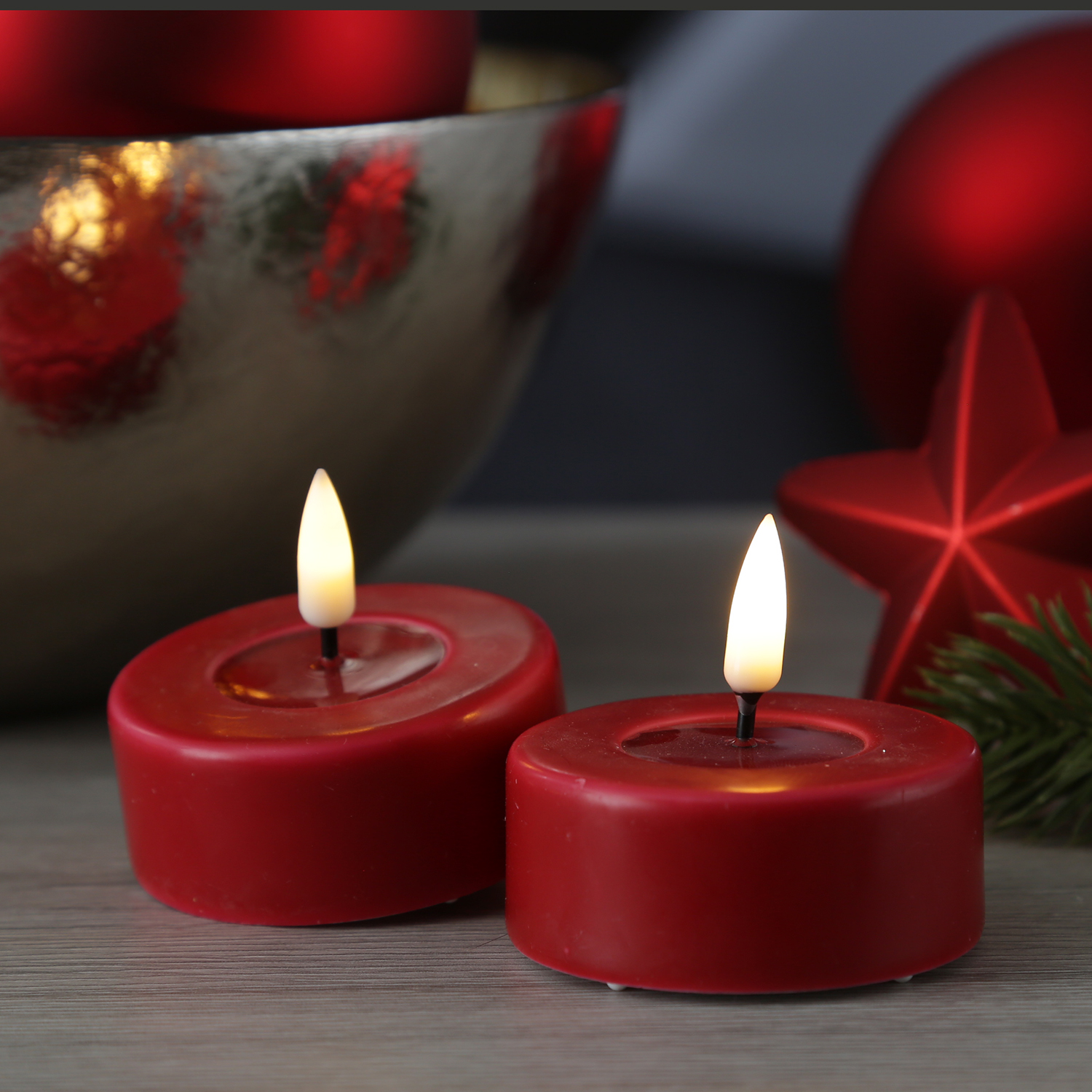 LED Teelichter MIA - realistische 3D Flamme - D: 6,1cm - Batteriebetrieb - rot - 2 Stück LED Teelichter MIA - realistische 3D Flamme - D: 6,1cm - Batteriebetrieb - rot - 2 Stück