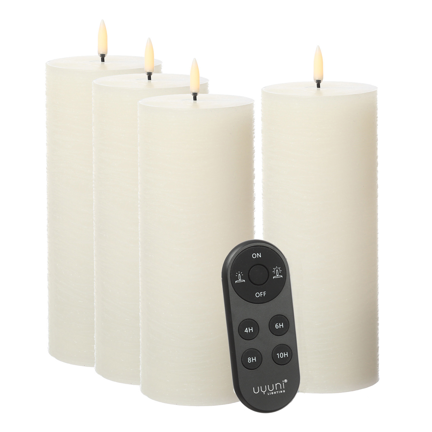 LED Kerzenset PIA - Rustik-Optik - H: 20cm - inkl. Batterien und Fernbedienung - creme - 4er Set