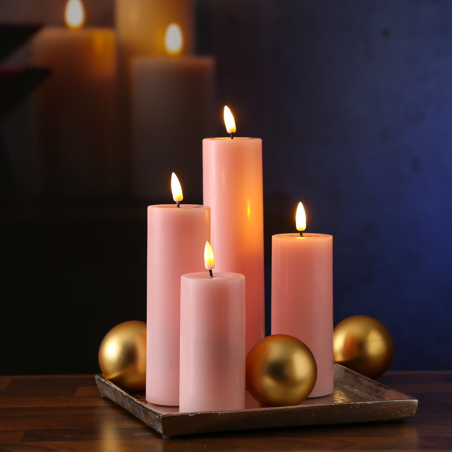 LED Stumpenkerze MIA - Echtwachs - realistische 3D Flamme - H: 10cm D: 5cm - Batterie - rosa LED Stumpenkerze MIA - Echtwachs - realistische 3D Flamme - H: 10cm D: 5cm - Batterie - rosa