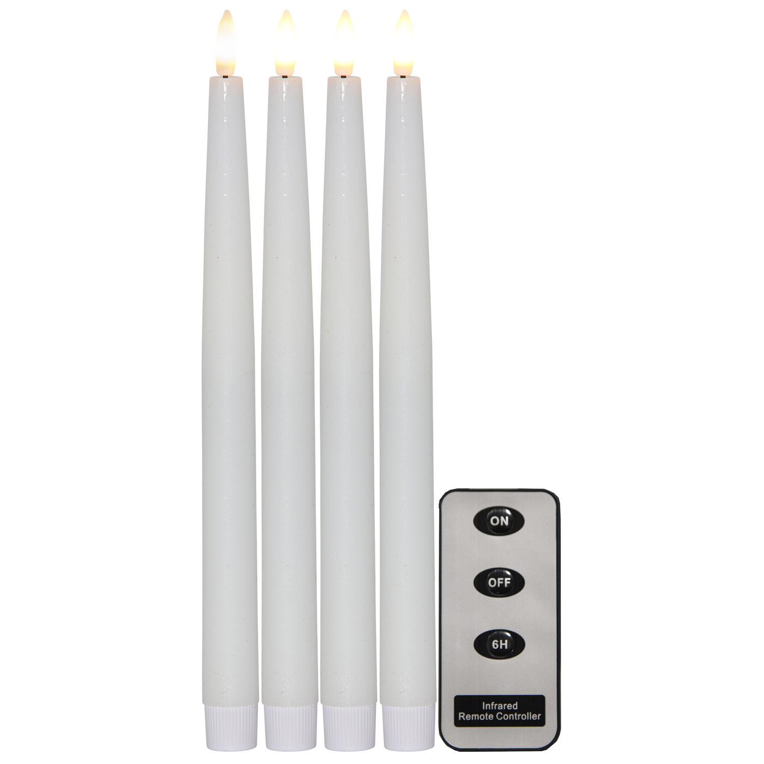 LED Stabkerzen Flamme - Echtwachs - flackernde warmweiße LED - H: 28,5cm - Timer - weiß - 4er Set LED Stabkerzen Flamme - Echtwachs - flackernde warmweiße LED - H: 28,5cm - Timer - weiß - 4er Set