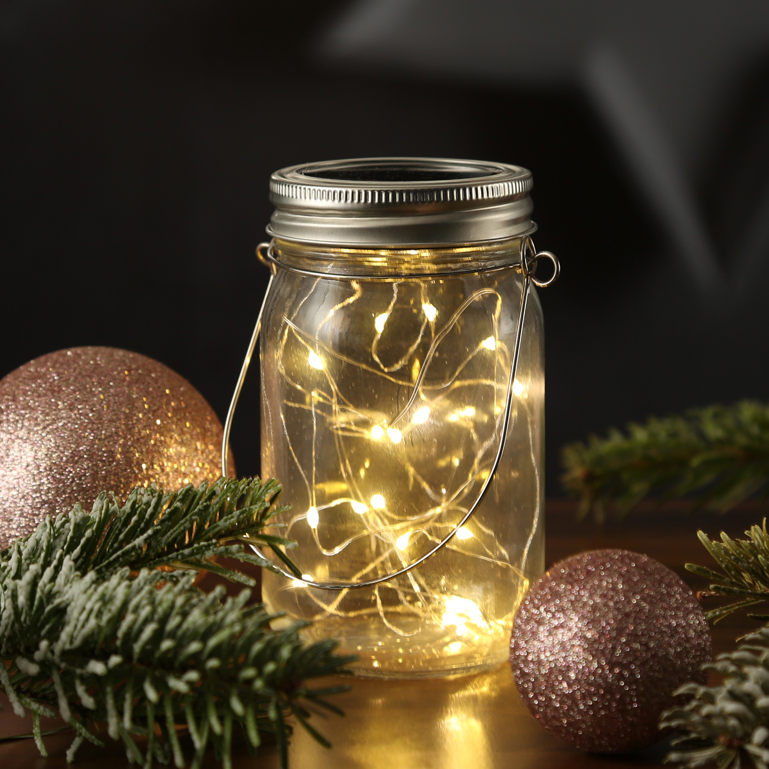 LED Solar Glas - Windlicht - mit Drahtlichterkette - Lichtsensor - H 18cm - transparent LED Solar Glas - Windlicht - mit Drahtlichterkette - Lichtsensor - H 18cm - transparent