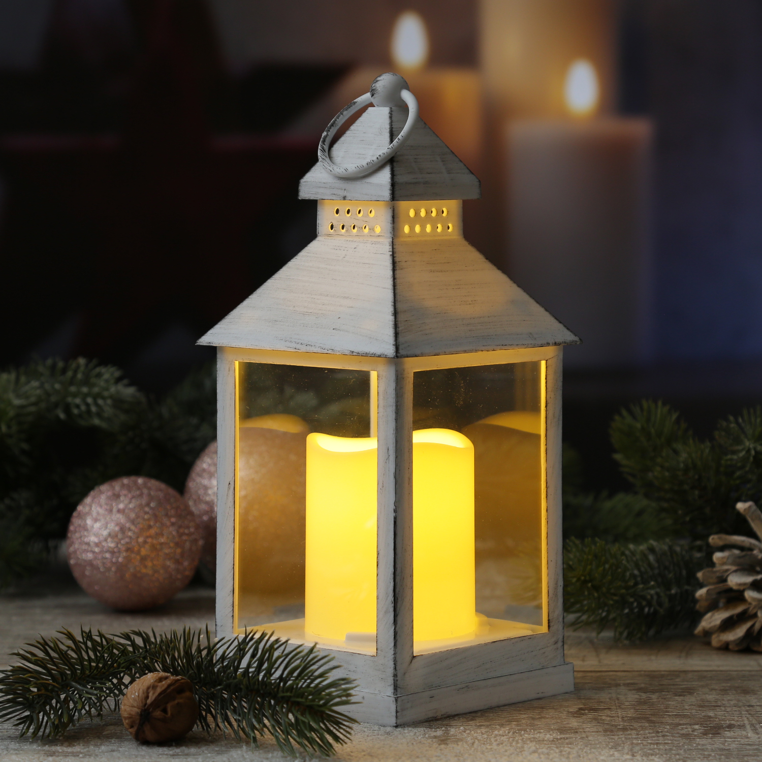 LED Laterne mit Kerze - warmweiß flackernde LED - H: 23cm - Batteriebetrieb - weiß