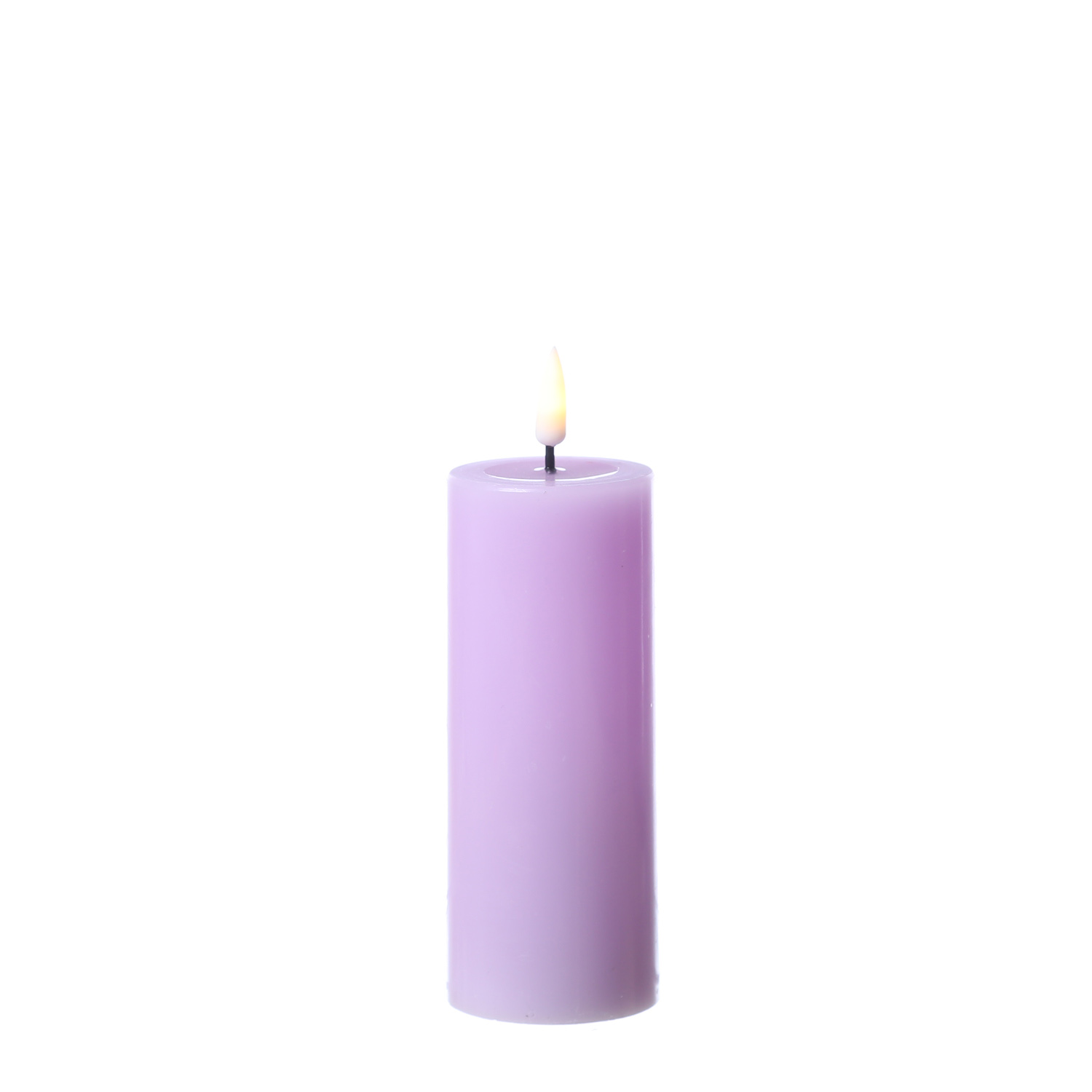 LED Stumpenkerze MIA - Echtwachs - realistische 3D Flamme - H: 12,5cm - D: 5cm - lavendel