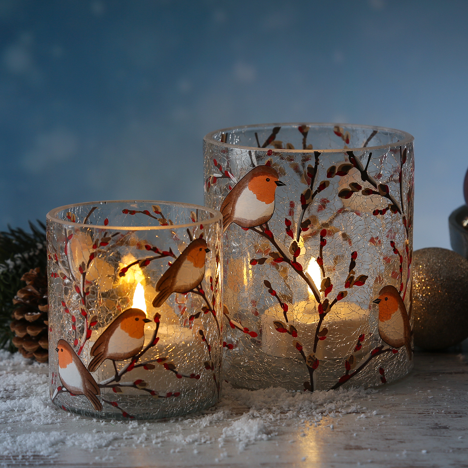 Teelichthalter ROTKEHLCHEN - Bruchglasoptik - Glas- H: 10cm - D: 9cm - transparent, bunt Teelichthalter ROTKEHLCHEN - Bruchglasoptik - Glas- H: 10cm - D: 9cm - transparent, bunt