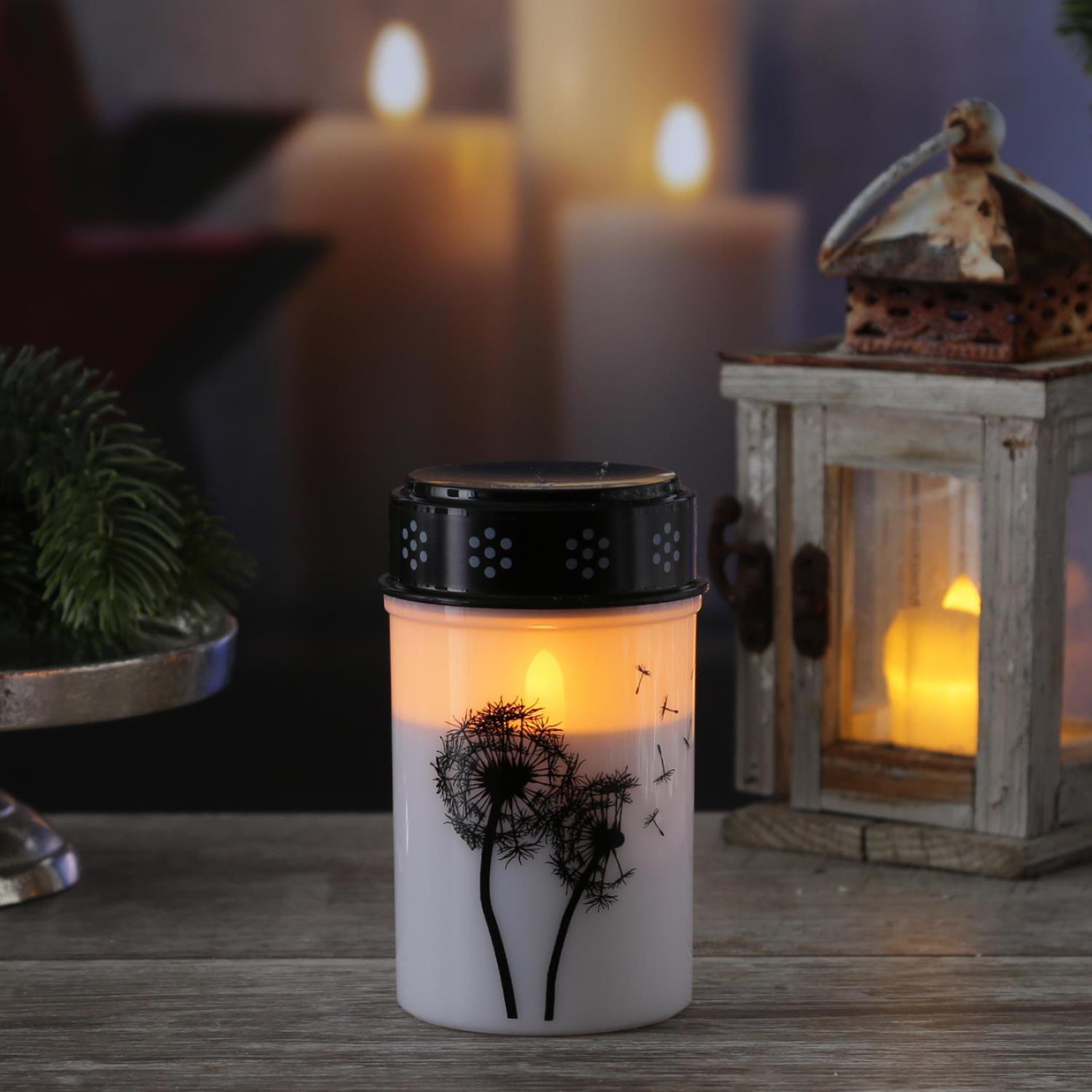 LED Grablicht-Grabkerze Pusteblume - bis 2500 Stunden - H- 12cm- D- 7cm - Timer - weiss-schwarz LED Grablicht-Grabkerze Pusteblume - bis 2500 Stunden - H- 12cm- D- 7cm - Timer - weiss-schwarz