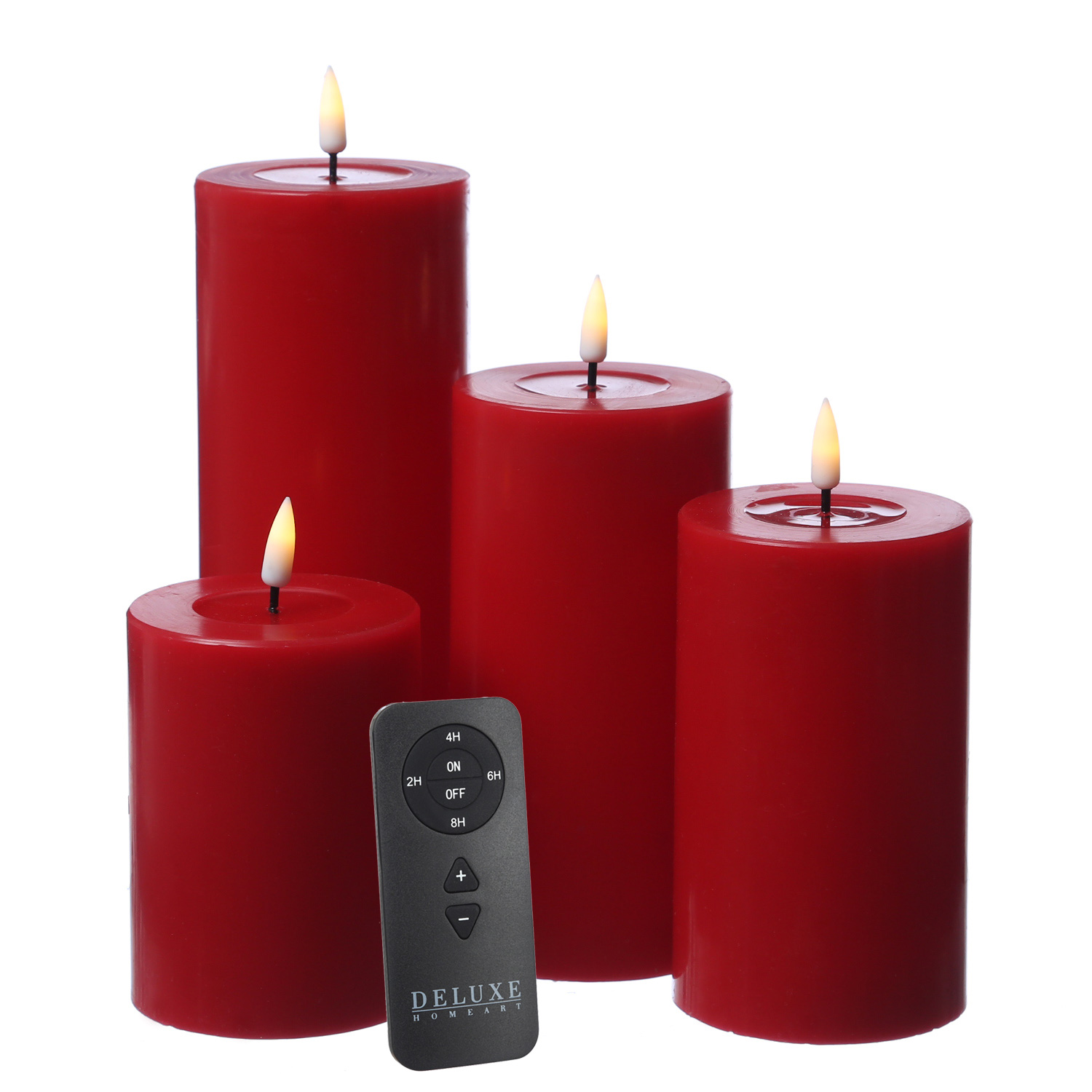 LED Kerzenset MIA - Echtwachs - 4 Größen - inkl. Batterien und Fernbedienung - rot - 4er Set LED Kerzenset MIA - Echtwachs - 4 Größen - inkl. Batterien und Fernbedienung - rot - 4er Set