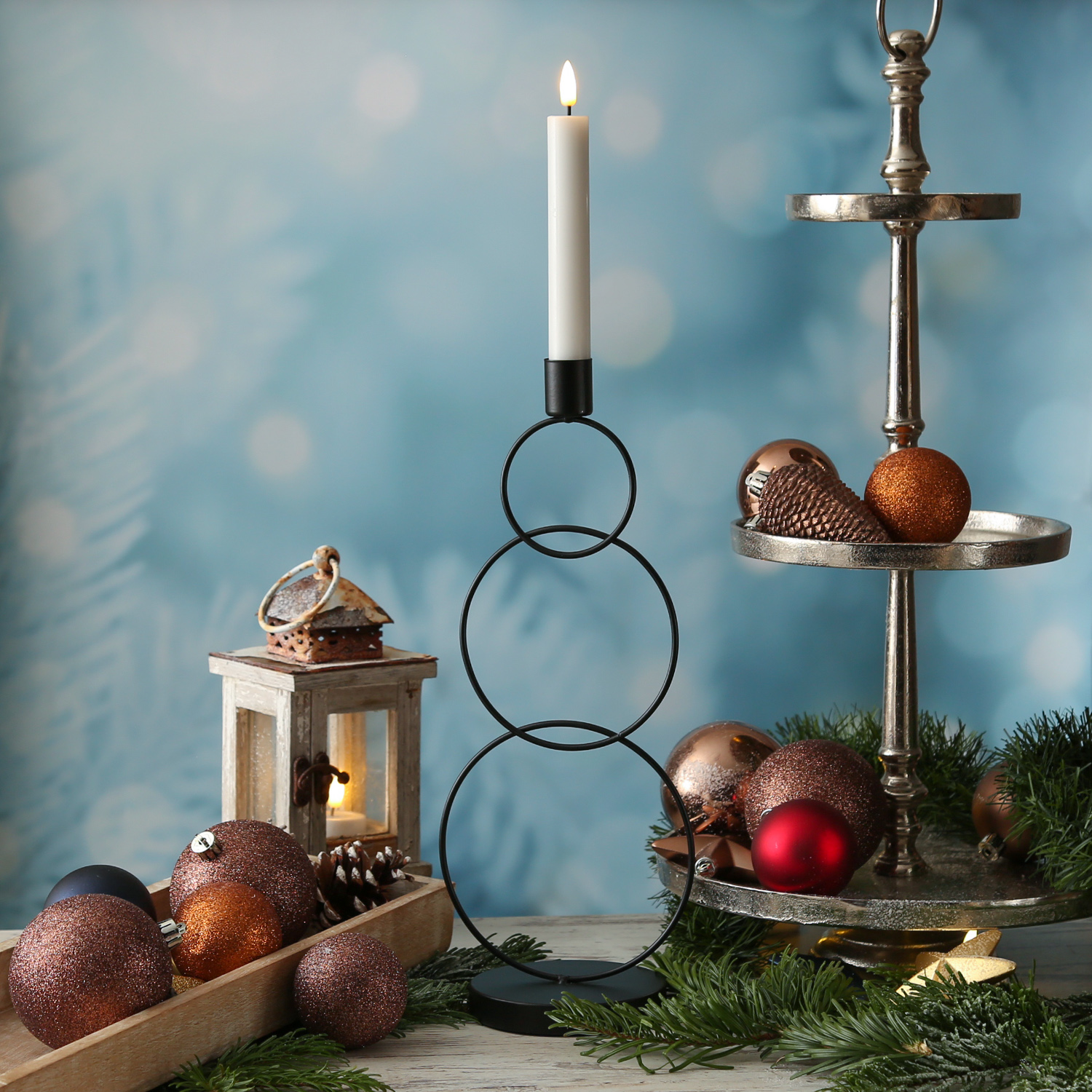 Stabkerzenhalter - Kerzenständer - 3 Ringe - Eisen - H: 35,5cm - schwarz Stabkerzenhalter - Kerzenständer - 3 Ringe - Eisen - H: 35,5cm - schwarz