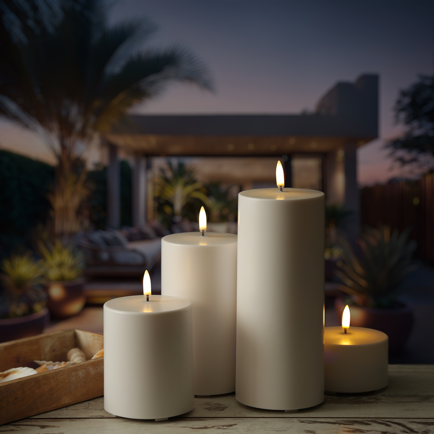 LED Kerze THEA - Kunststoff - Timer - H: 20cm - D: 8,4cm - bis zu 2500 Std.  - für Außen - weiß LED Kerze THEA - Kunststoff - Timer - H: 20cm - D: 8,4cm - bis zu 2500 Std.  - für Außen - weiß