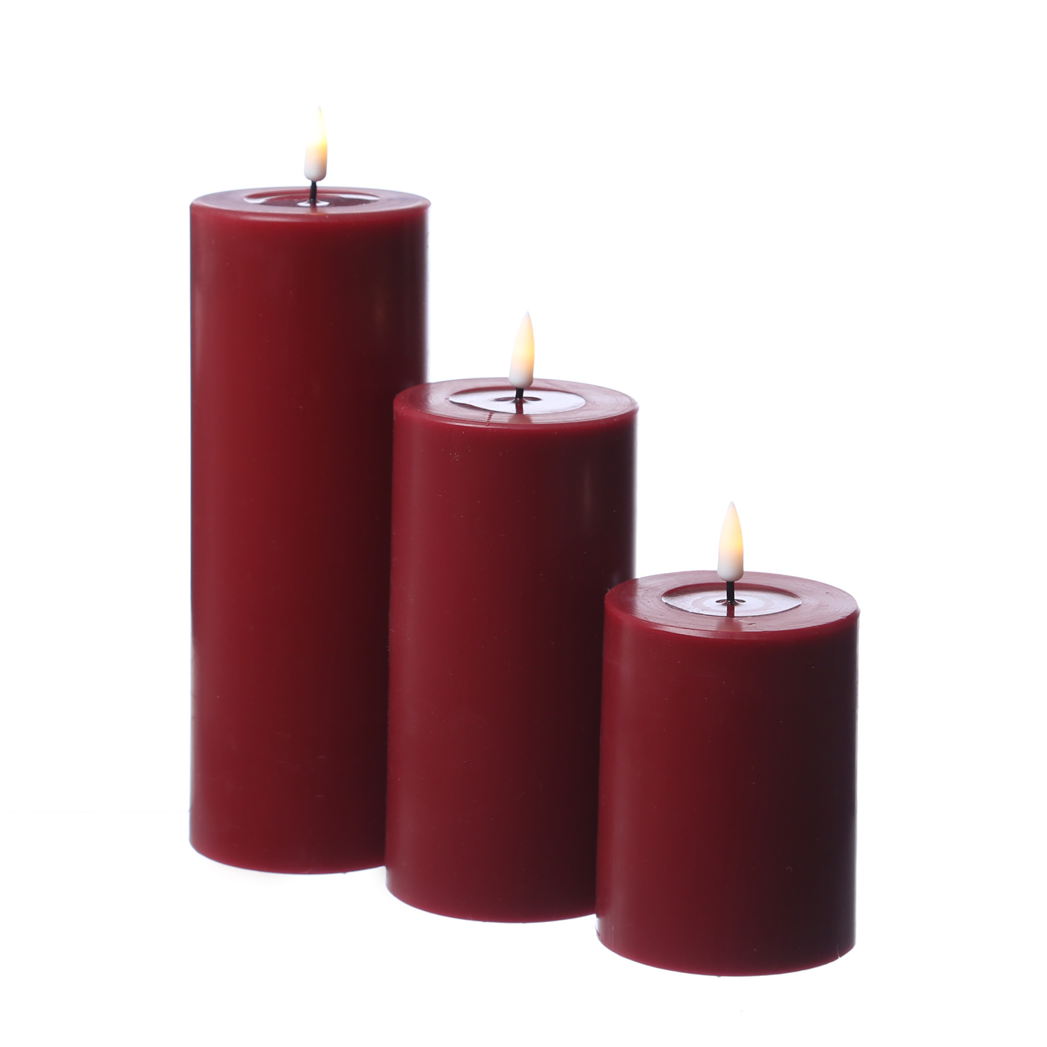 LED Stumpenkerze MIA - Echtwachs - realistische 3D Flamme - H: 15cm - Batteriebetrieb - weinrot LED Stumpenkerze MIA - Echtwachs - realistische 3D Flamme - H: 15cm - Batteriebetrieb - weinrot