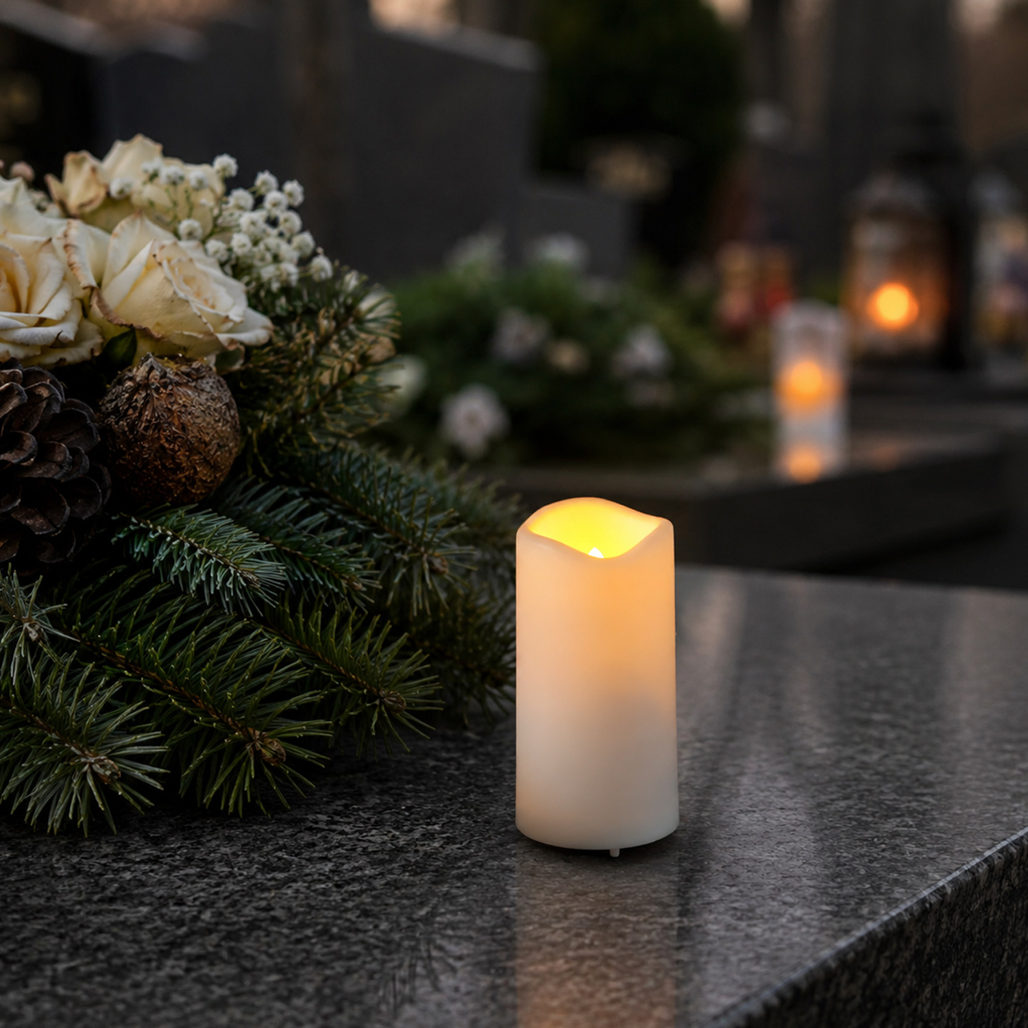 LED Mini Kerze/Grabkerze - flackernd - H: 10cm, D: 5cm - Timer + Sensor - bis 750h
