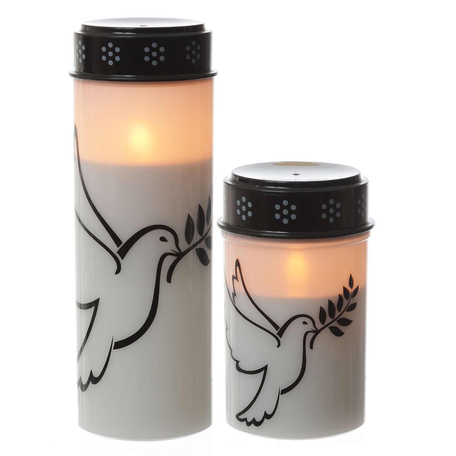 LED Grablichter/Grabkerzen Taube - bis 2500 Stunden - H: 21cm/12cm, D: 7cm - Timer - 2er Set LED Grablichter/Grabkerzen Taube - bis 2500 Stunden - H: 21cm/12cm, D: 7cm - Timer - 2er Set