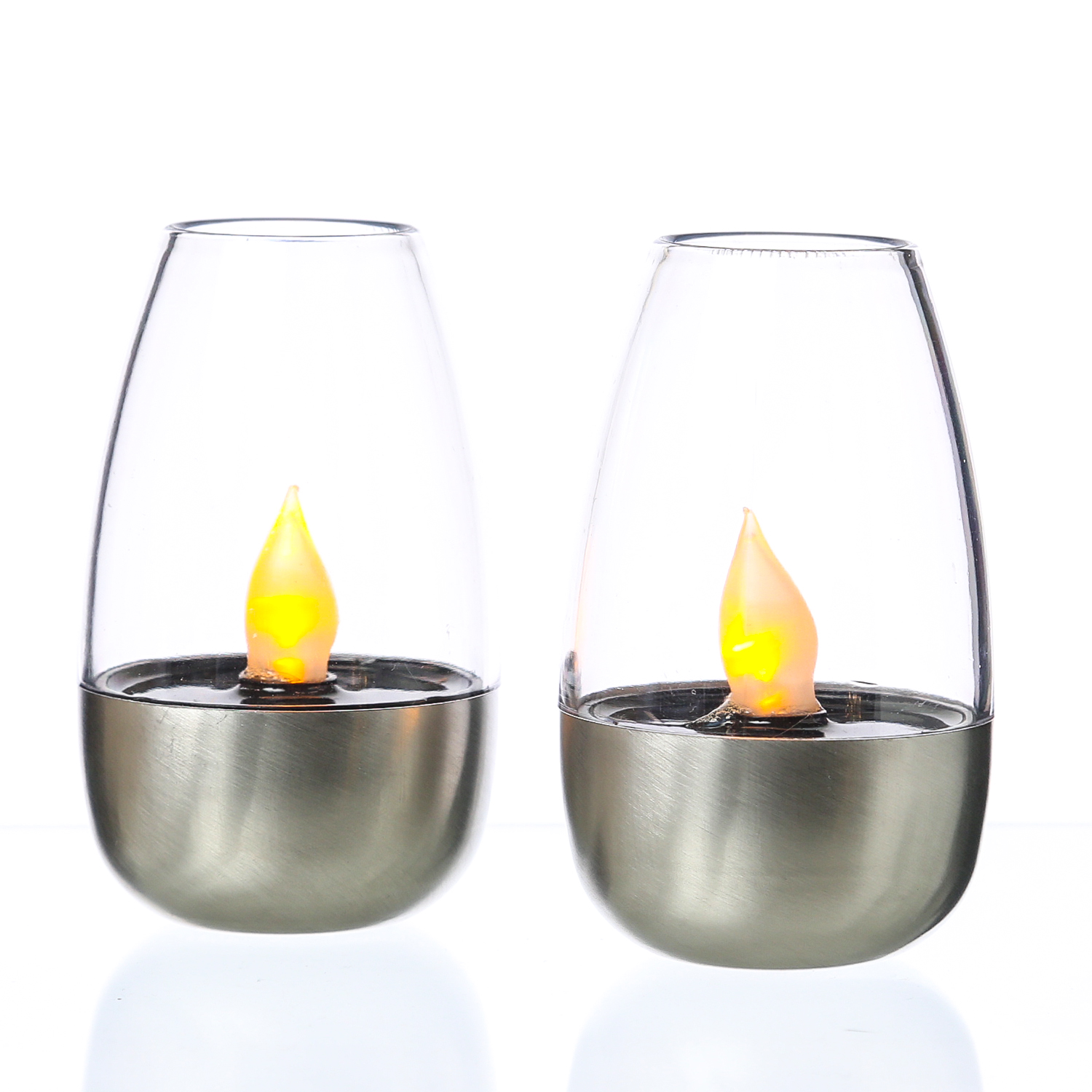 LED Solar Kerze - Windlicht - flackernde gelbe LED - H: 10,5cm - Lichtsensor - für Außen - 2er Set