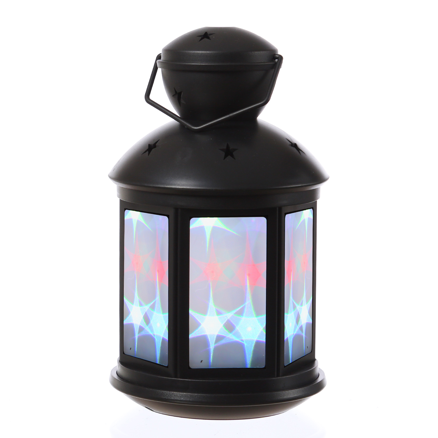 LED Laterne - farbiges bewegtes Sternenmuster - H: 22cm - Batteriebetrieb - schwarz LED Laterne - farbiges bewegtes Sternenmuster - H: 22cm - Batteriebetrieb - schwarz