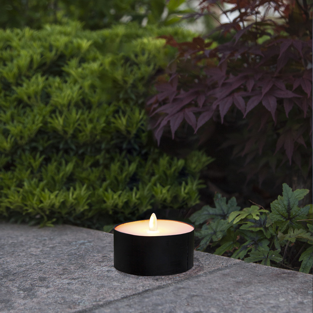 XXL LED Teelicht - gelbe LED - H: 7cm, D: 10cm  - Batteriebetrieb - Timer - Outdoor - schwarz XXL LED Teelicht - gelbe LED - H: 7cm, D: 10cm  - Batteriebetrieb - Timer - Outdoor - schwarz