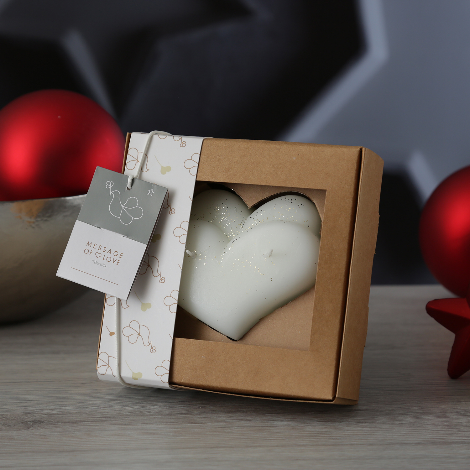 Kerze Herz in Geschenkverpackung - zur Hochzeit, Muttertag, Valentinstag - 2-Docht - weiß Kerze Herz in Geschenkverpackung - zur Hochzeit, Muttertag, Valentinstag - 2-Docht - weiß