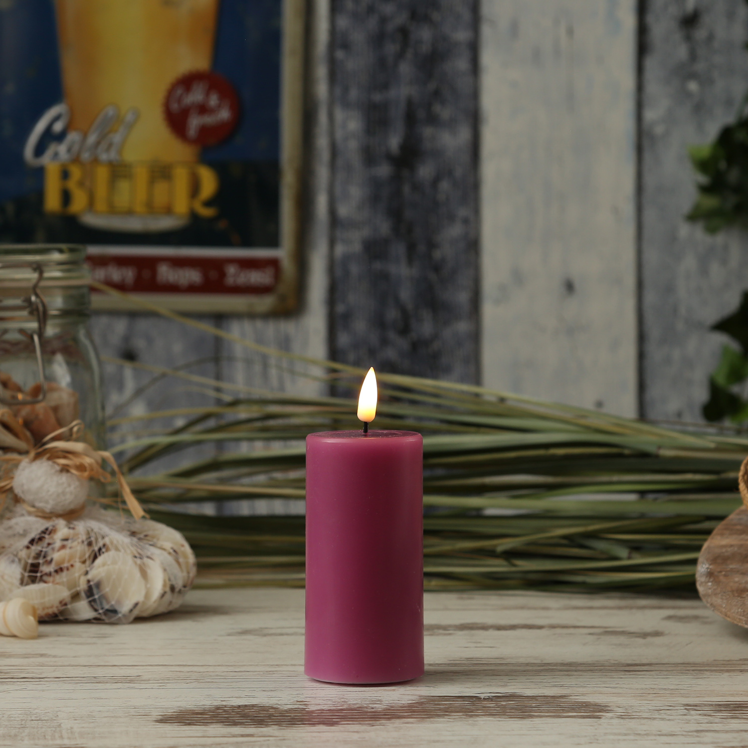 LED Stumpenkerze MIA - Echtwachs - realistische 3D Flamme - H: 10cm - D: 5cm - malve LED Stumpenkerze MIA - Echtwachs - realistische 3D Flamme - H: 10cm - D: 5cm - malve