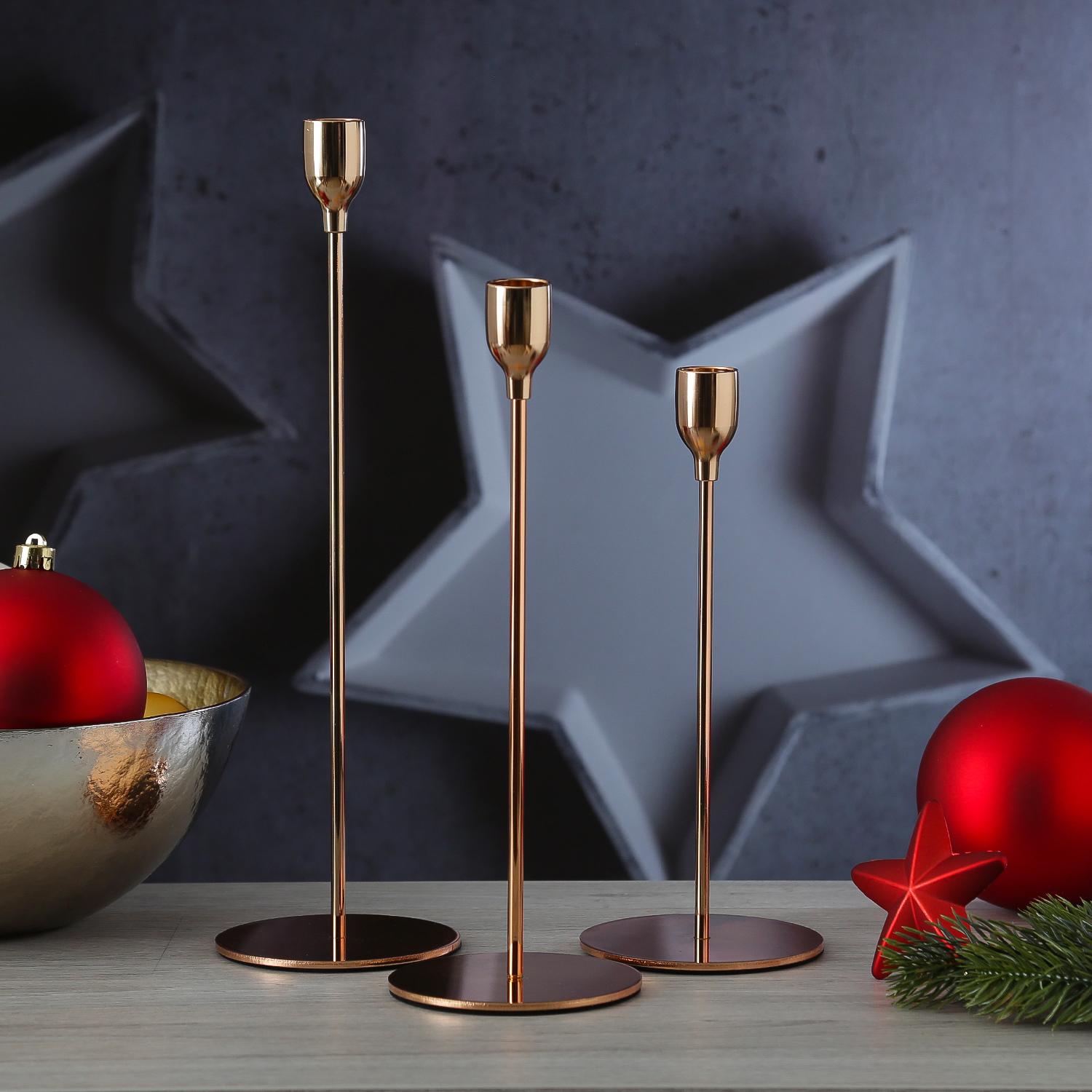 Stabkerzenhalter - Metall - unterschiedliche Größen - roségold - 3er Set