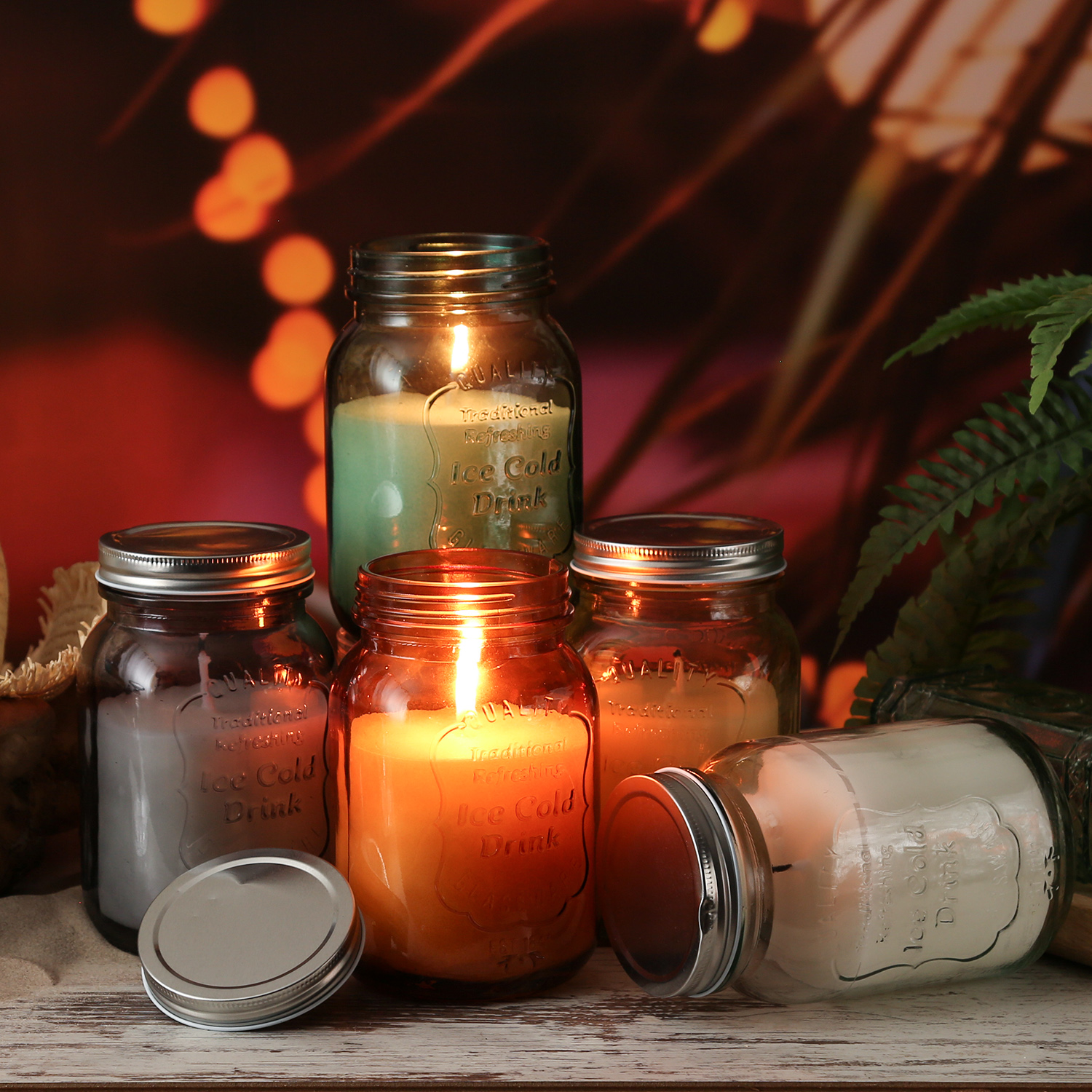 Duftkerze CITRONELLA - Echtwachs im Glas mit Deckel - H: 16,5cm - gegen Stechmücken - rauchgrau