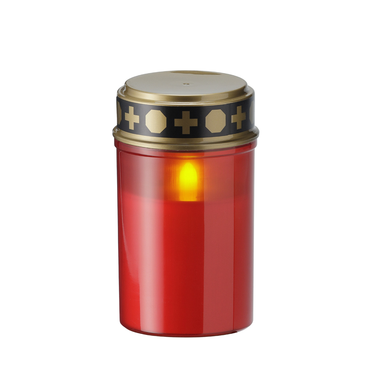 LED Grablicht - Grabkerze - gelb flackernde Flamme - H. 12,5cm - für Außen - rot mit Deckel LED Grablicht - Grabkerze - gelb flackernde Flamme - H. 12,5cm - für Außen - rot mit Deckel