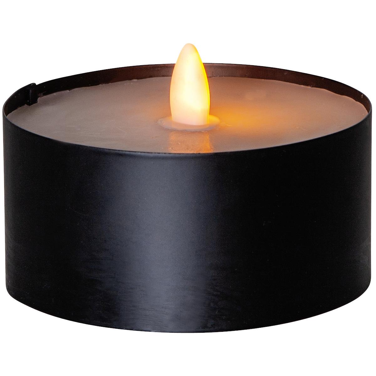 XXL LED Teelicht - gelbe LED - H: 7cm, D: 10cm  - Batteriebetrieb - Timer - Outdoor - schwarz XXL LED Teelicht - gelbe LED - H: 7cm, D: 10cm  - Batteriebetrieb - Timer - Outdoor - schwarz