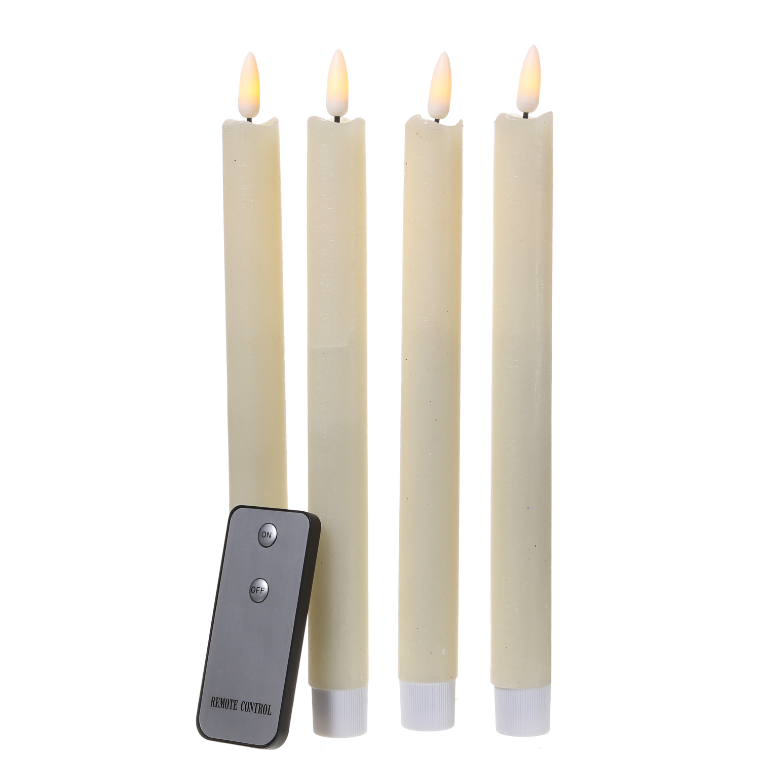 LED Stabkerzen Flamme - Echtwachs - flackernde 3D Flamme - H: 24cm - Fernbedienung - creme - 4er Set