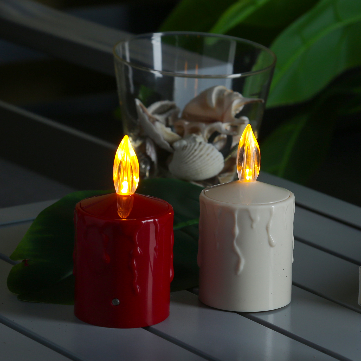 LED Kerze - Grabkerze - Grablicht - H: 11,5cm/D: 6cm - Sensor - für Außen - bis 500h - beige