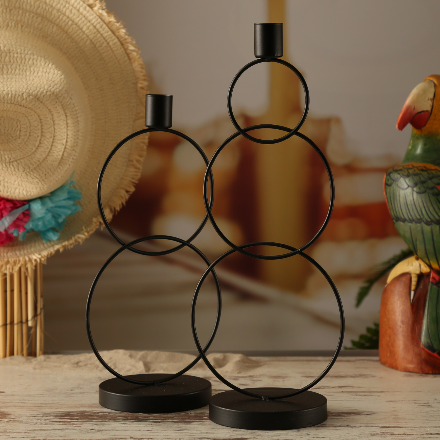 Stabkerzenhalter - Kerzenständer - 2 Ringe - Eisen - H: 29cm - schwarz Stabkerzenhalter - Kerzenständer - 2 Ringe - Eisen - H: 29cm - schwarz