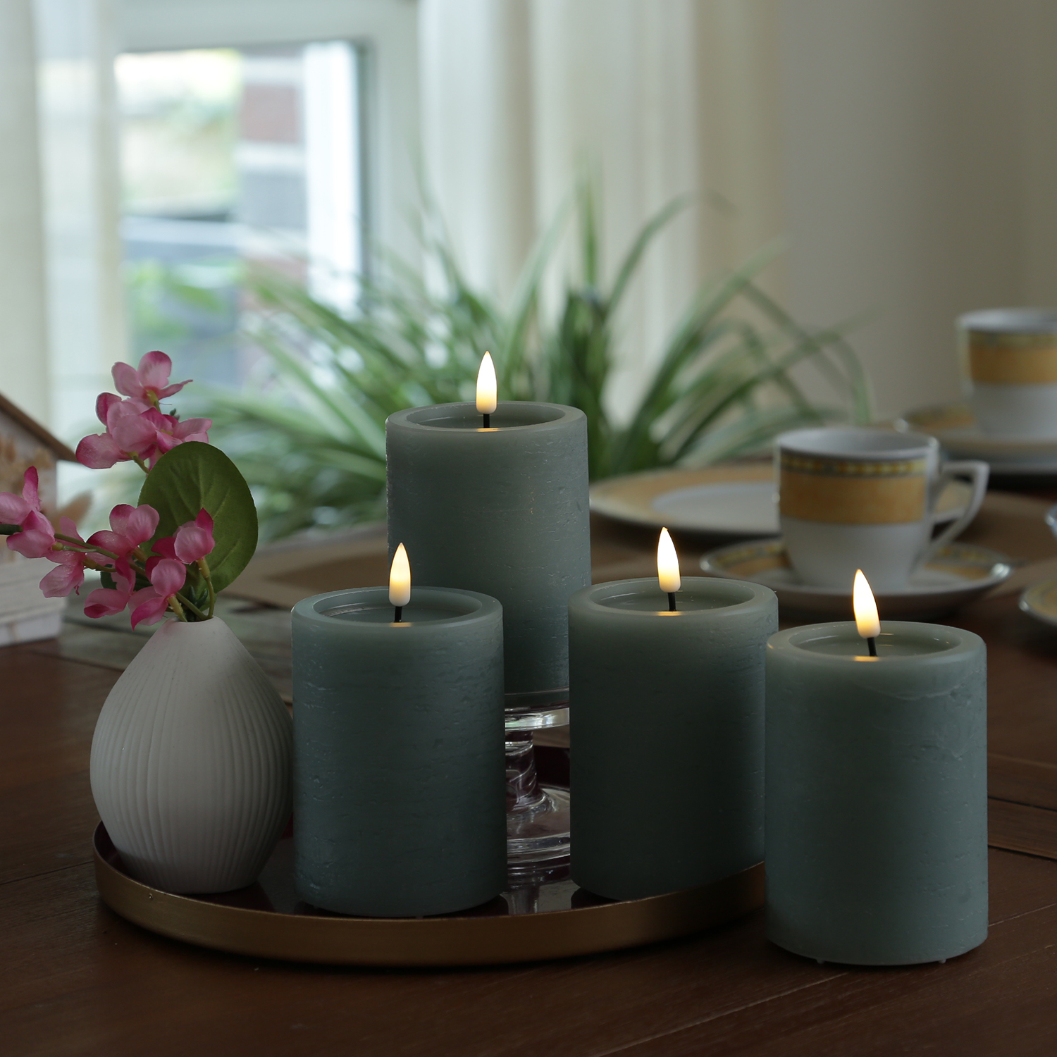 LED Kerzenset UNIQUE - Rustik-Optik - H: 10cm - mit Batterien und Fernbedienung - grün - 4er Set LED Kerzenset UNIQUE - Rustik-Optik - H: 10cm - mit Batterien und Fernbedienung - grün - 4er Set