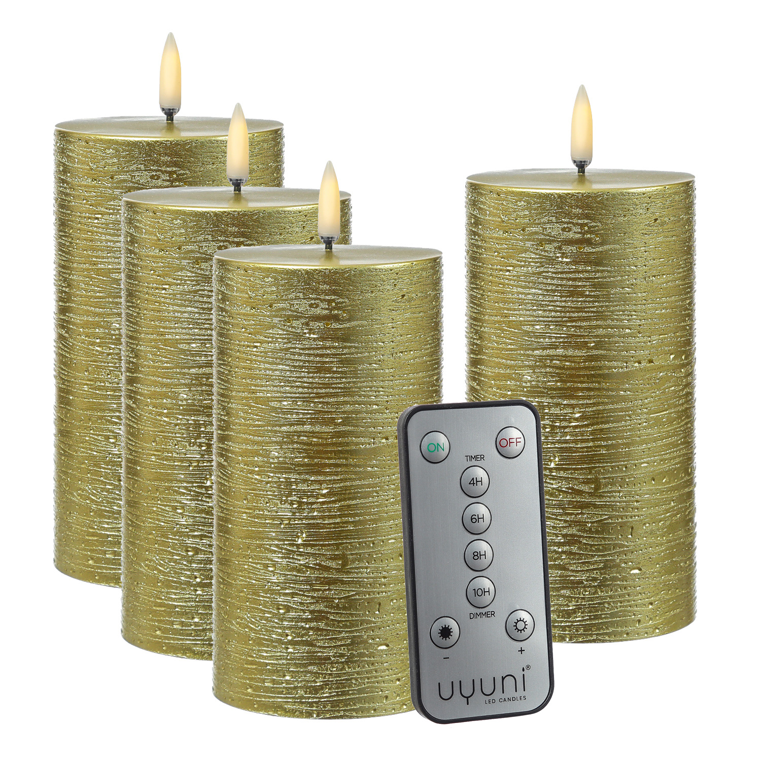 LED Kerzenset PIA - Rustik-Optik - H: 15cm - inkl. Batterien und Fernbedienung - gold - 4er Set LED Kerzenset PIA - Rustik-Optik - H: 15cm - inkl. Batterien und Fernbedienung - gold - 4er Set