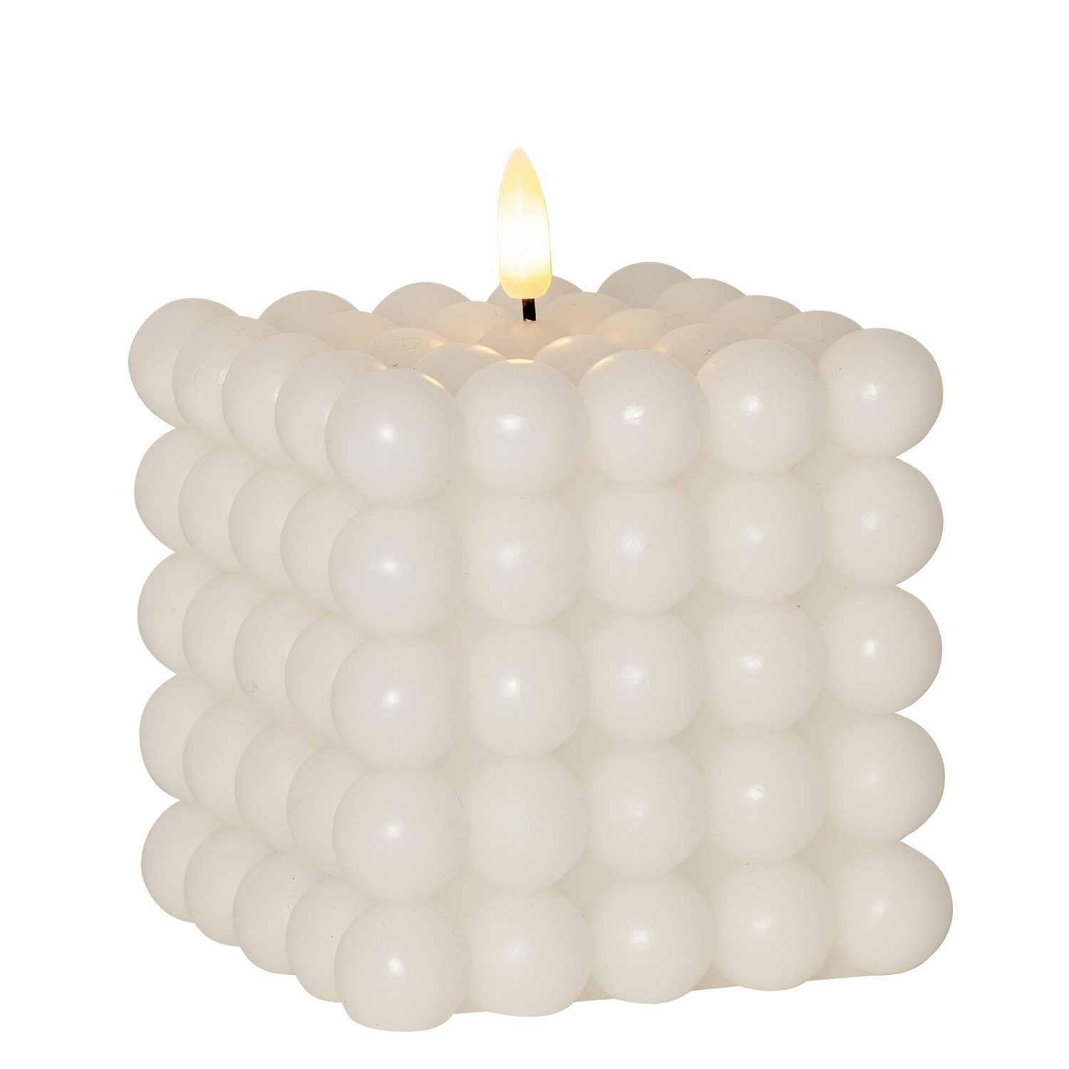 LED Kerze Bubble - Würfelkerze - Echtwachs - realistische 3D Flamme - H: 12,5cm - Timer - weiß LED Kerze Bubble - Würfelkerze - Echtwachs - realistische 3D Flamme - H: 12,5cm - Timer - weiß