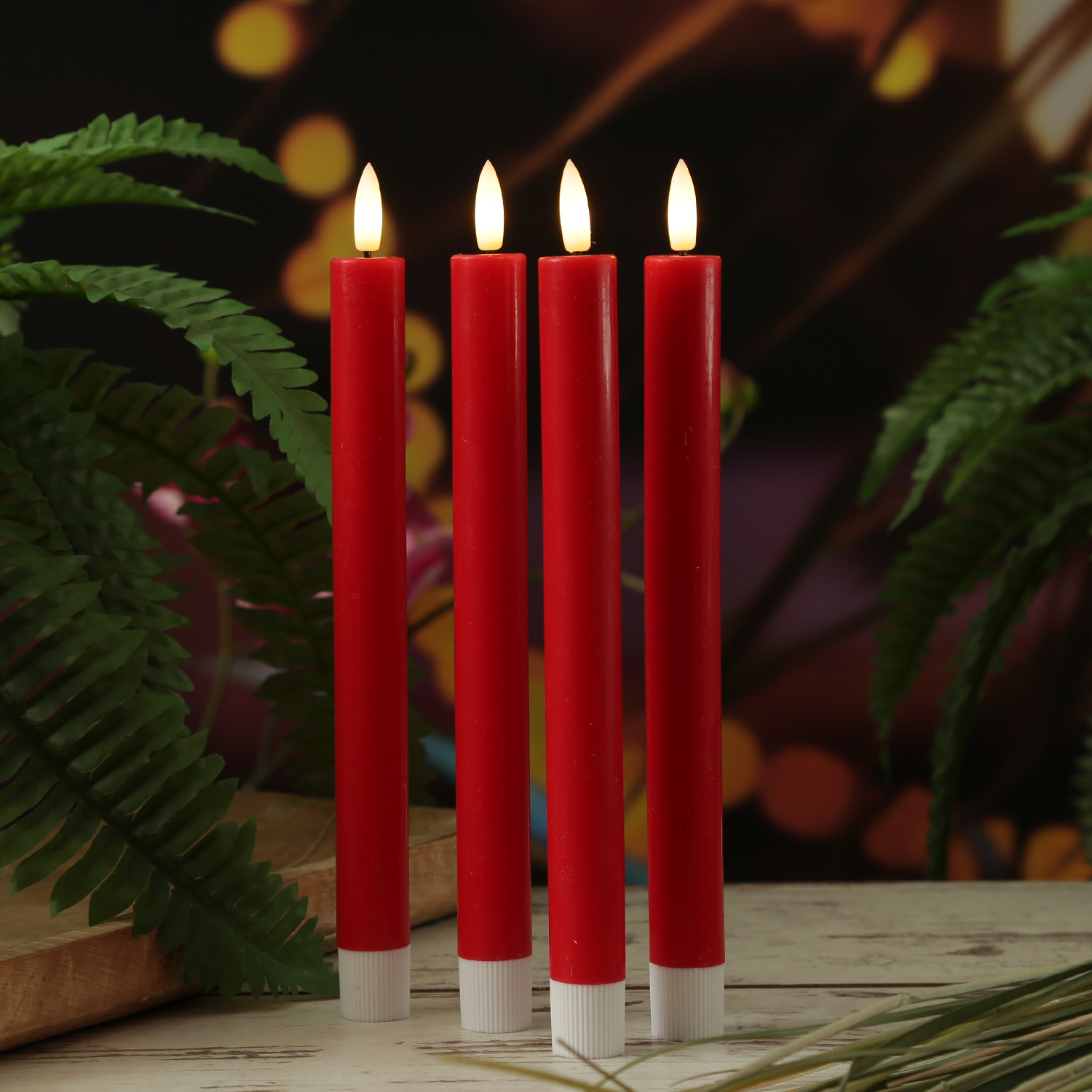 LED Stabkerzen LISA - Echtwachs - mit Ladestation - inkl. Fernbedienung - H: 25cm - rot - 4er Set