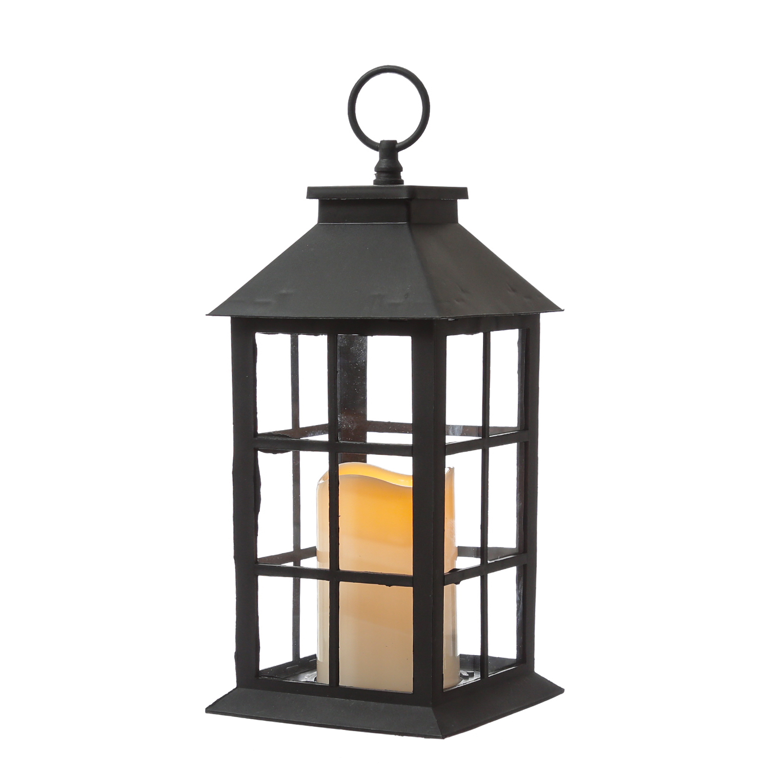LED Laterne mit Kerze - flackernd - H: 34cm - Timer - Batteriebetrieb - schwarz LED Laterne mit Kerze - flackernd - H: 34cm - Timer - Batteriebetrieb - schwarz