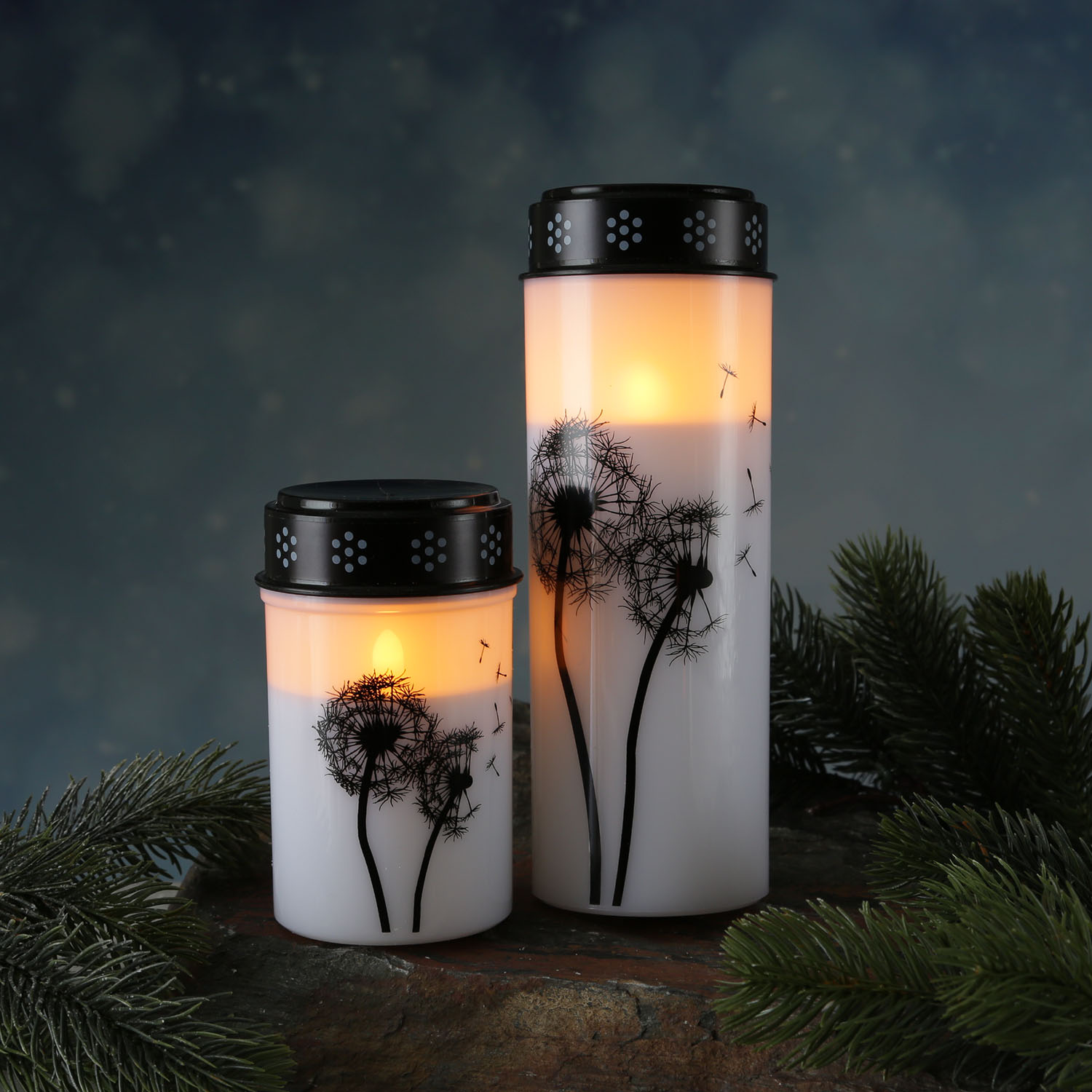 LED Grablichter/Grabkerzen Pusteblume - bis 2500 Stunden - H: 21cm/12cm, D: 7cm - Timer