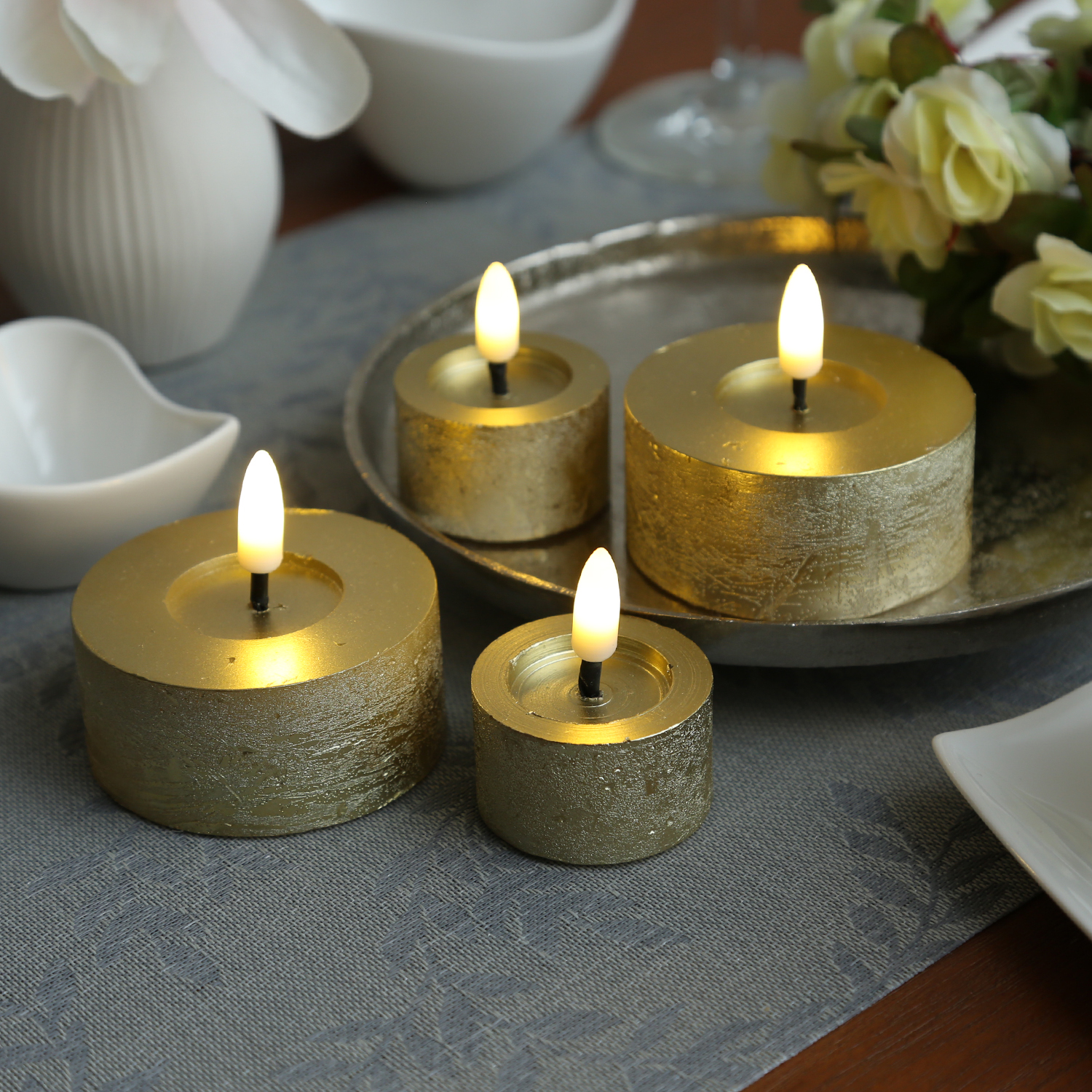 LED Teelichter LINA - Rustik-Optik - Echtwachs - Timer - mit Batterien - D: 4,4cm/H: 5cm - 2St.