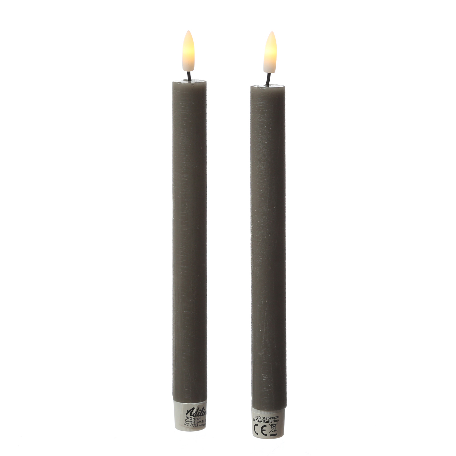 LED Stabkerzen LINA - Rustik-Optik - Echtwachs - 3D Flamme - H: 24cm - Timer - grau - 2er Set