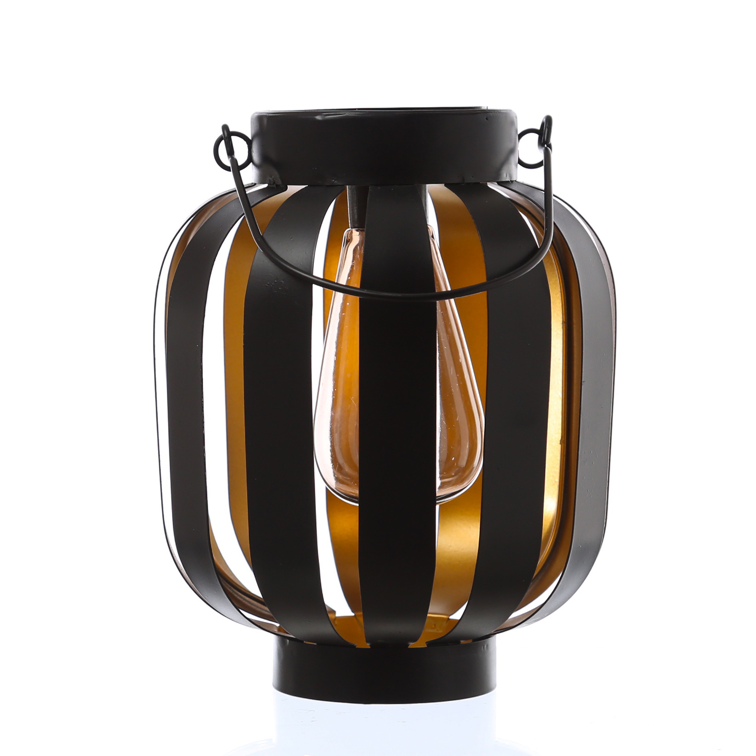 LED Solar Laterne - hängend u. stehend - Metall - warmweiße LED - H: 21cm - schwarz, gold