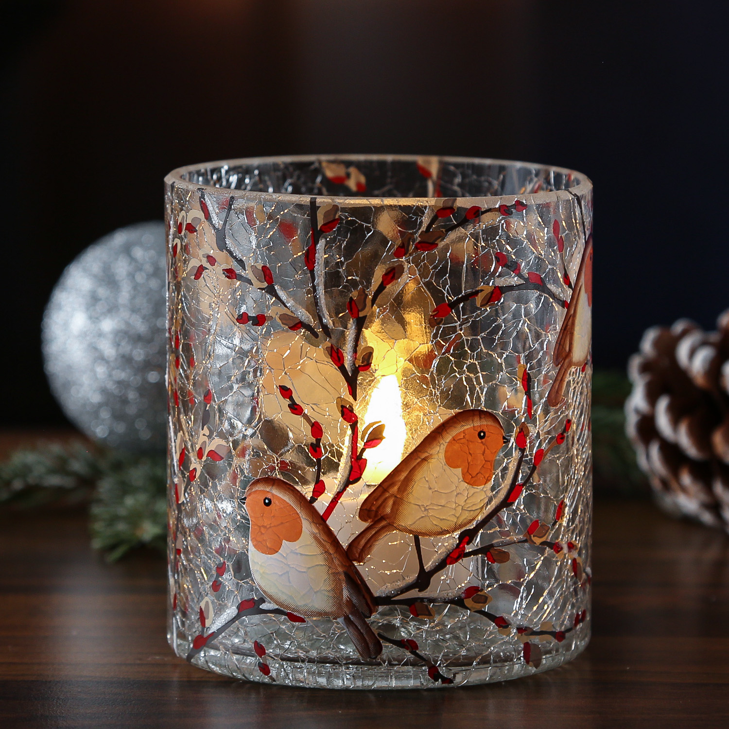 Teelichthalter ROTKEHLCHEN - Bruchglasoptik - Glas- H: 10cm - D: 9cm - transparent, bunt Teelichthalter ROTKEHLCHEN - Bruchglasoptik - Glas- H: 10cm - D: 9cm - transparent, bunt