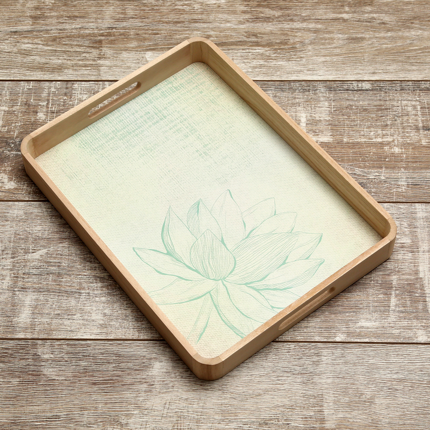 Tablett LOTUS - Dekotablett - Holz - L: 40cm - B: 30cm - weiß, grün Tablett LOTUS - Dekotablett - Holz - L: 40cm - B: 30cm - weiß, grün