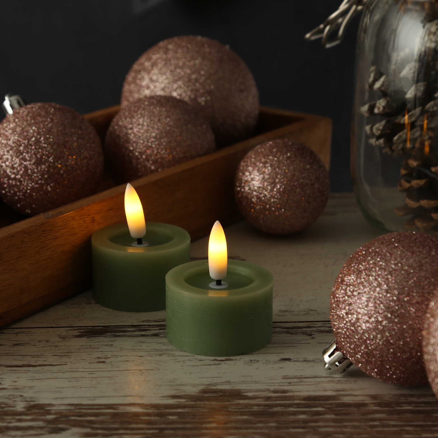 LED Teelichter LINA - Rustik-Optik - Echtwachs - Timer - mit Batterien - D: 4,5cm H: 5cm - 2St.
