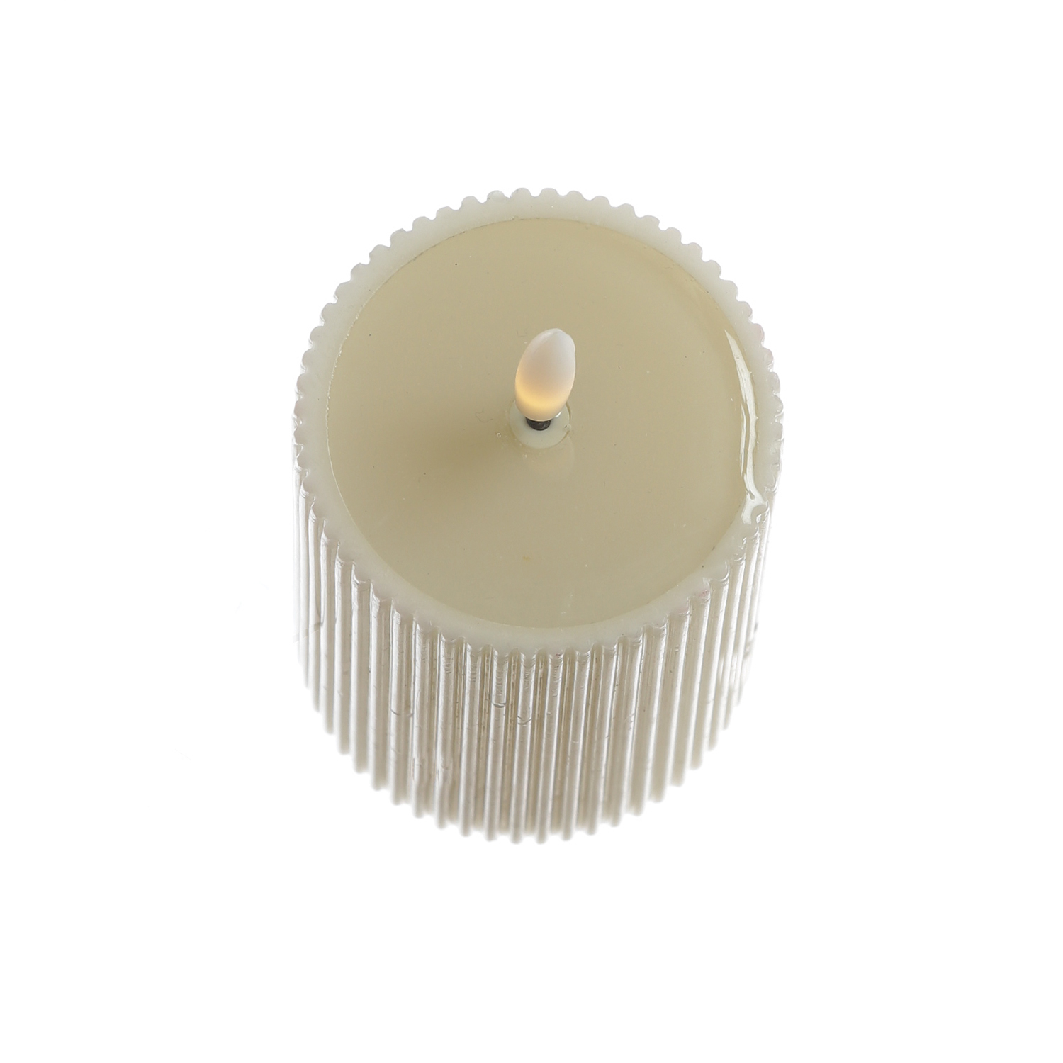 LED Kerze LIV - gerillt - Echtwachs - warmweiße 3D Flamme - H: 15,5cm - D: 7cm - Timer - creme