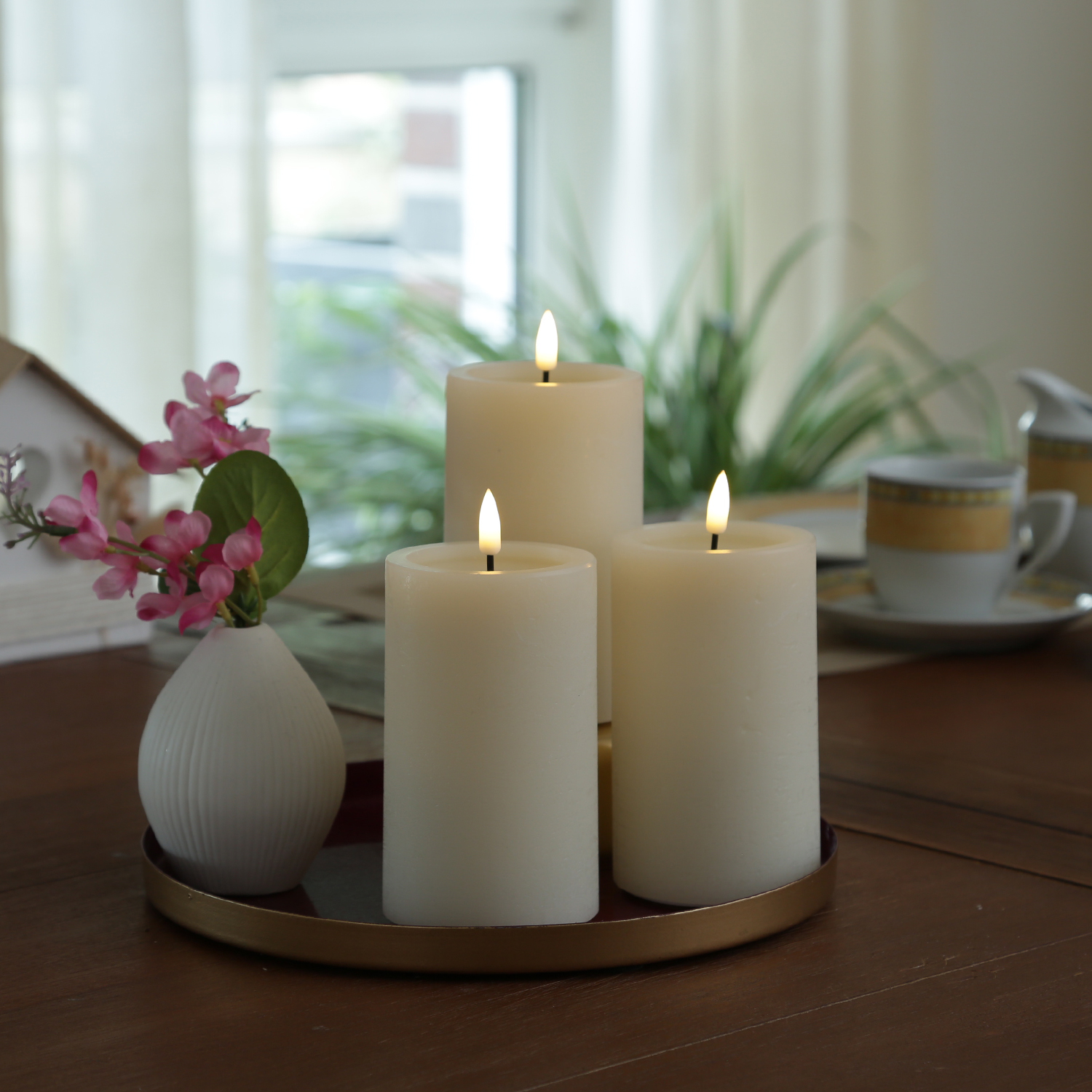LED Kerze UNIQUE - Rustik-Optik - Echtwachs - H: 12,5cm - D: 7,5cm - bis zu 1500 Std. - creme
