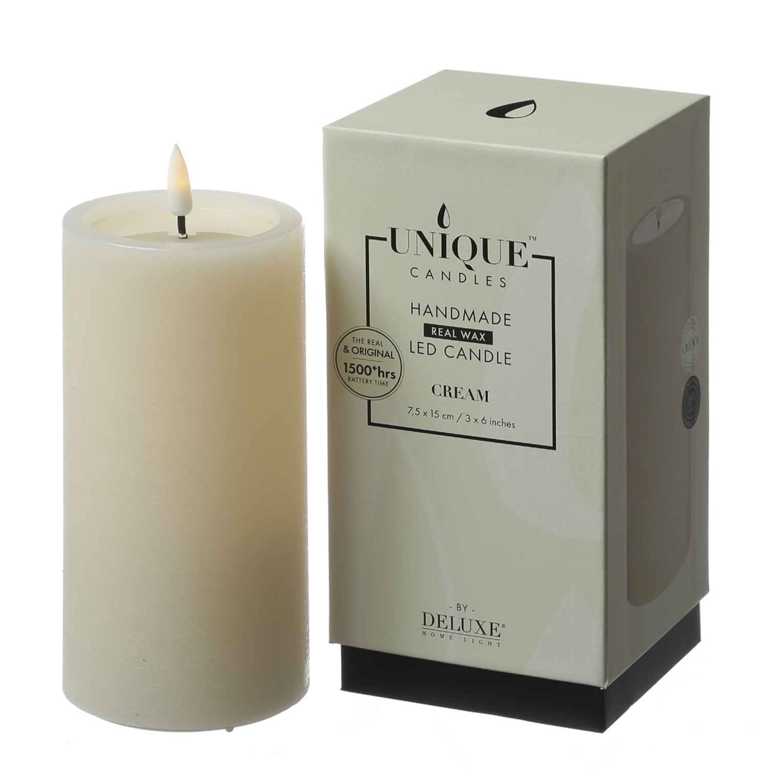LED Kerze UNIQUE - Rustik-Optik - Echtwachs - H: 15cm - D: 7,5cm - bis zu 1500 Std. - creme LED Kerze UNIQUE - Rustik-Optik - Echtwachs - H: 15cm - D: 7,5cm - bis zu 1500 Std. - creme
