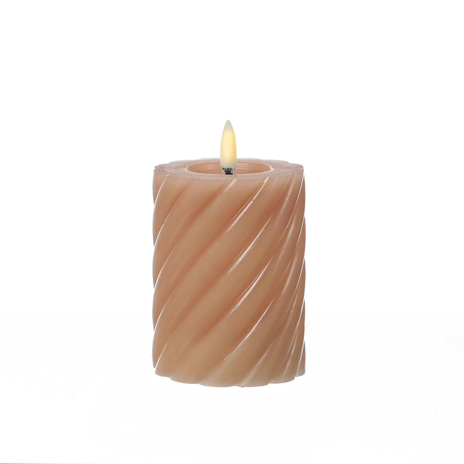 LED Stumpenkerze TWIST - Echtwachs - warmweiße 3D Flamme - H: 12,5cm - Batterie - Timer - altrosa
