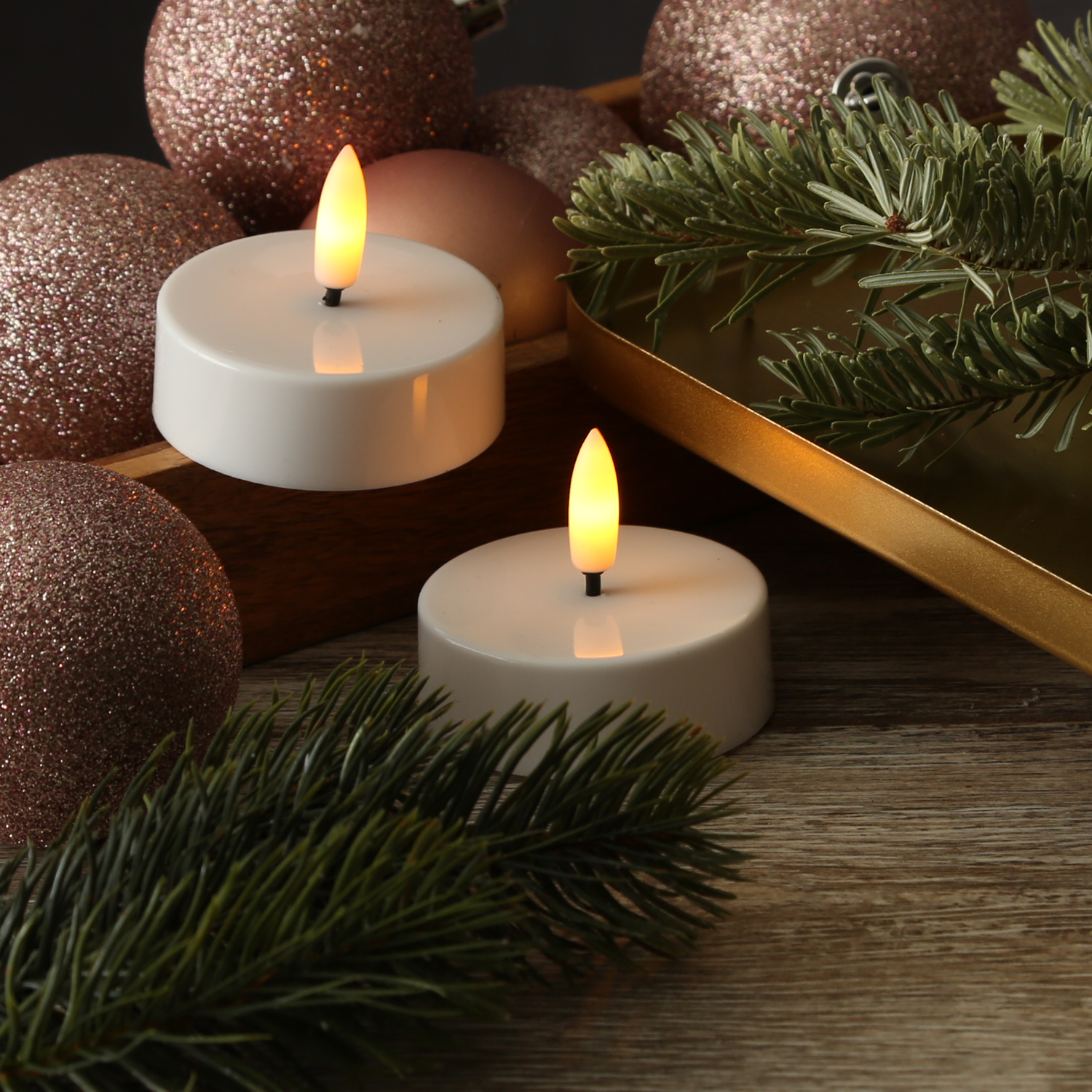 LED Maxi Teelichter - flackernde 3D Flamme - Kunststoff - Timer - D: 5,8cm - weiß